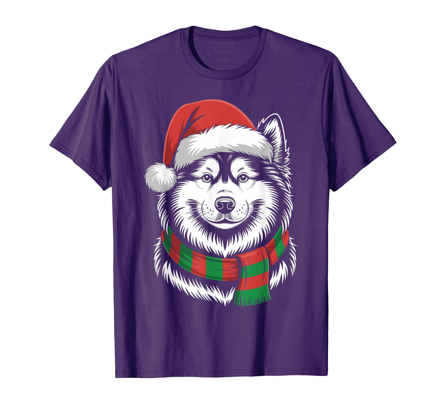Samoyed Dog Xmas Santa Hat Scarf Christmas Costume T-Shirt