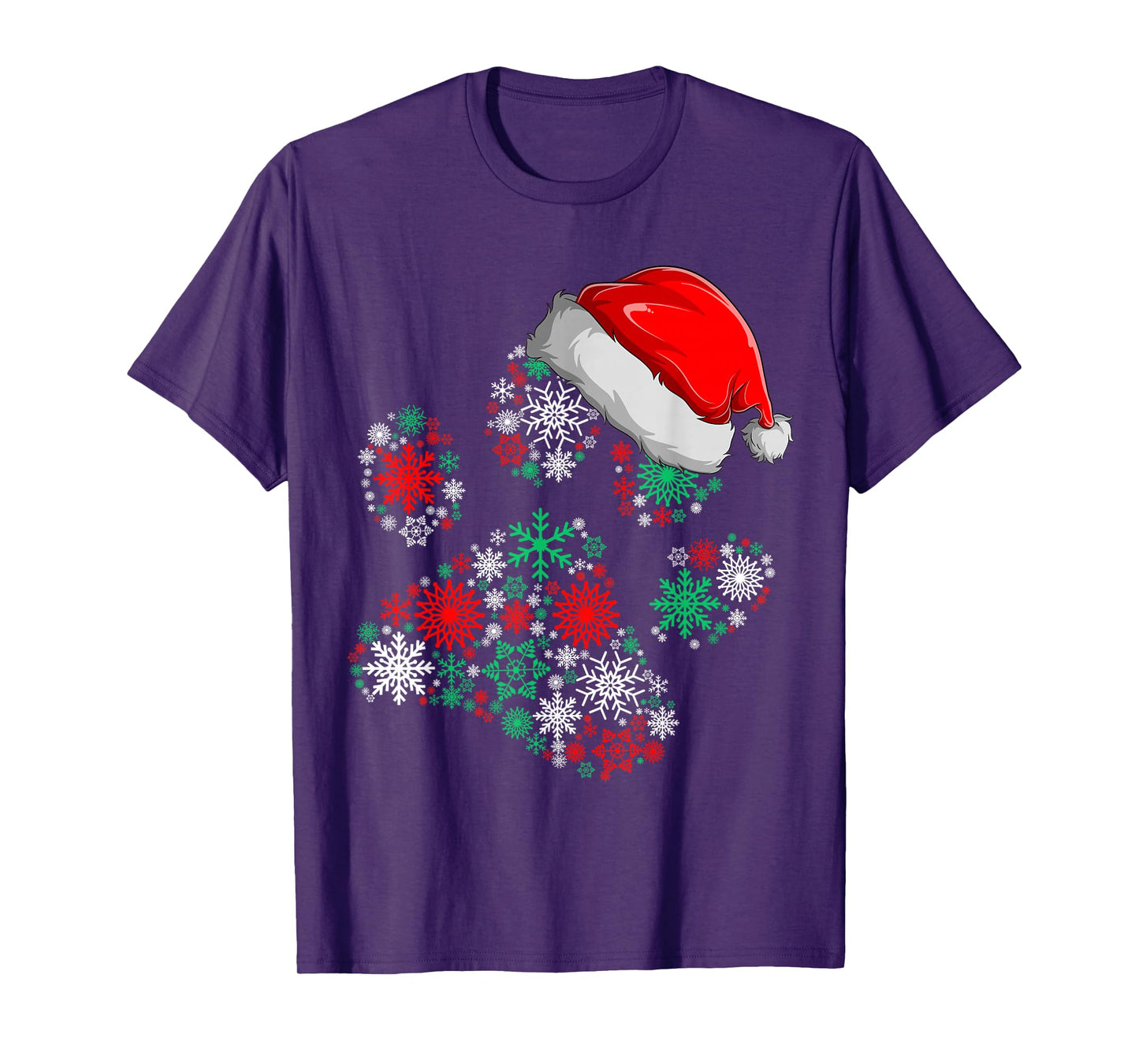 Snowflakes Dog Paw Santa Hat Christmas Dog Lovers Gift T-Shirt