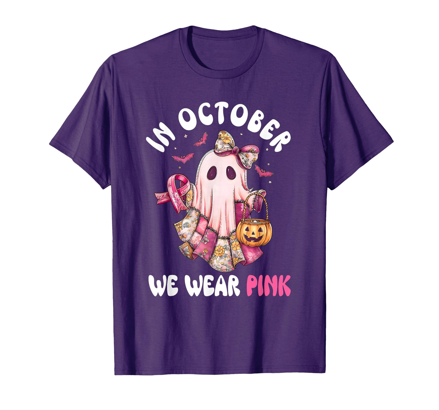 Breast Cancer Womens Halloween Girls in October We Wear Pink T-Shirt