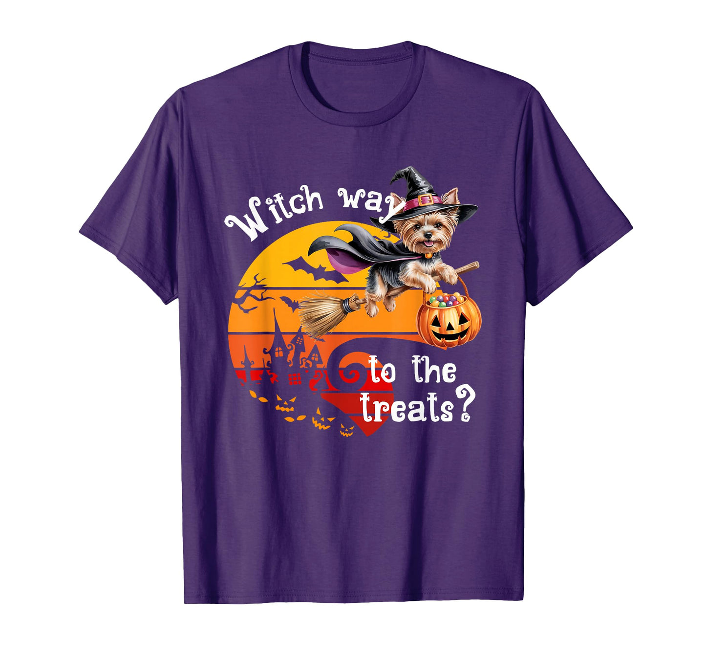 Witch Way to The Treats Cute Halloween Yorkie Dog T-Shirt