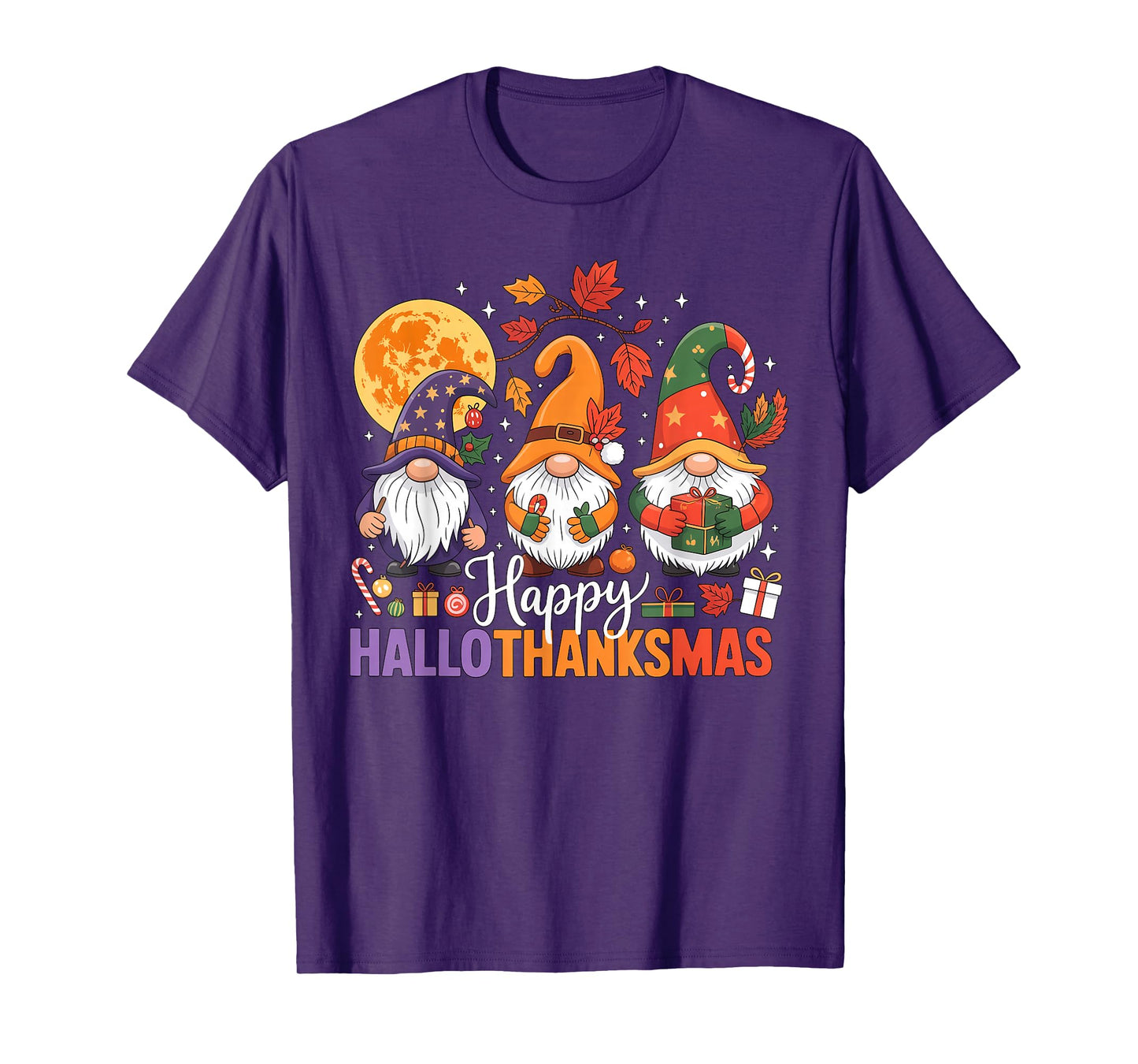 Halloween Thanksgiving Christmas Happy HalloThanksMas Gnomes T-Shirt