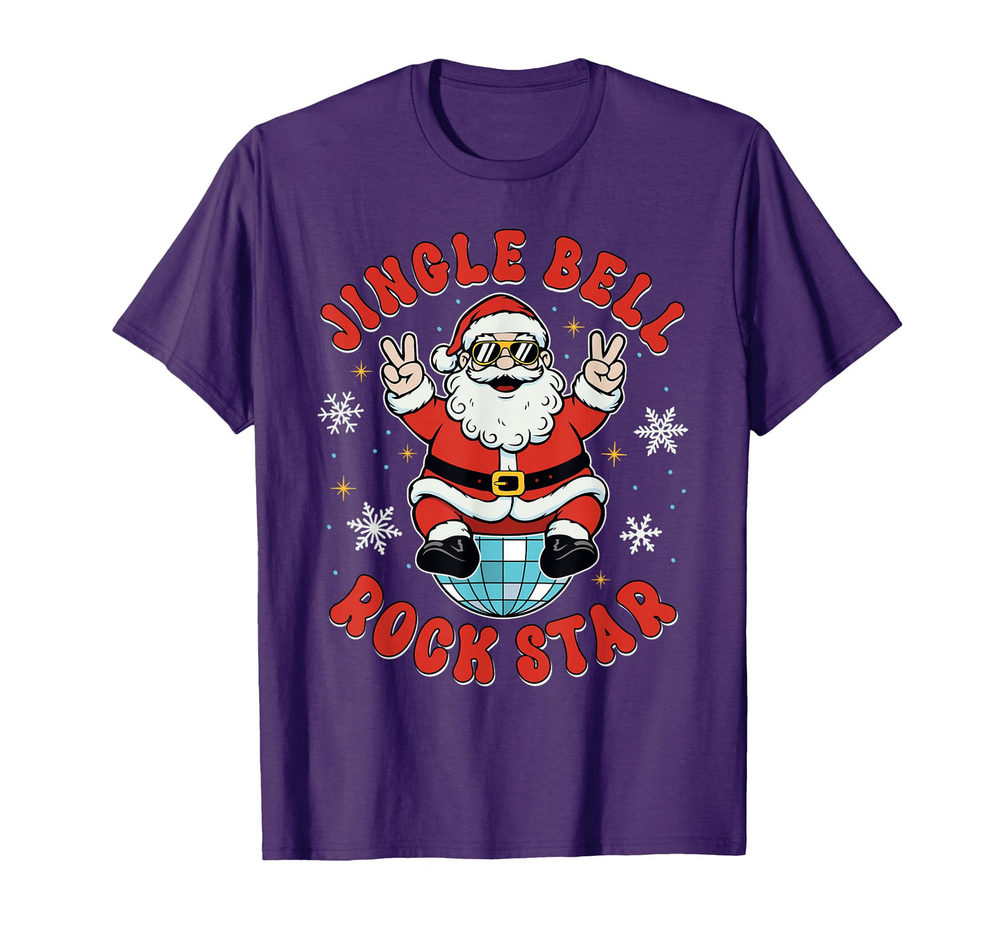 Christmas Groovy Santa Disco Ball Jingle Bell Rock Star T-Shirt