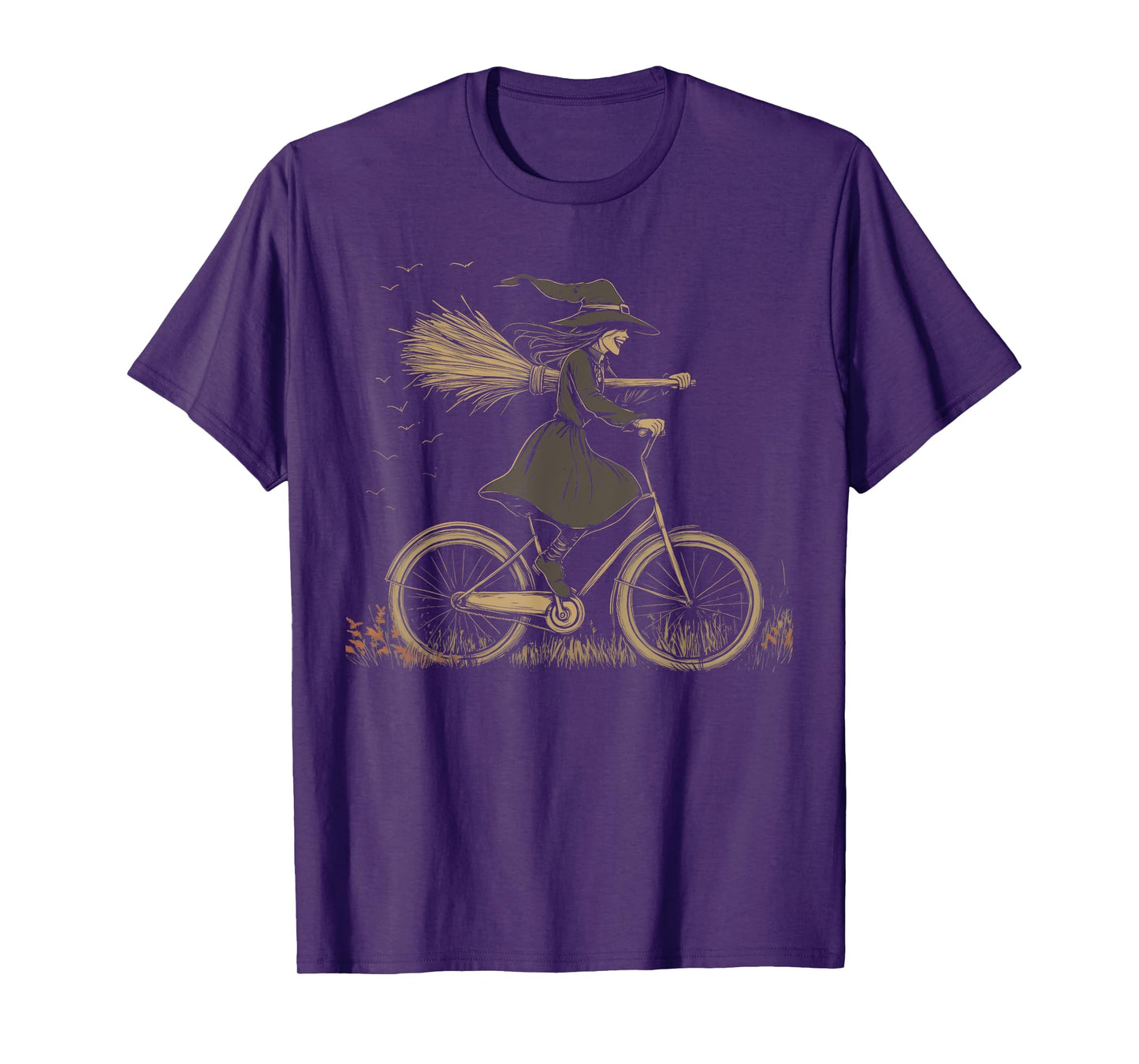 Vintage Spooky Witch Riding Bicycle Cycing Biking Halloween T-Shirt
