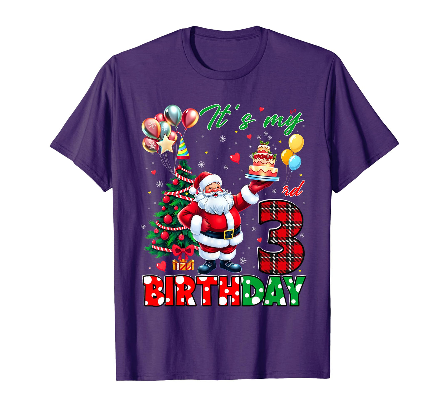 Kids It's My 3rd Birthday Cute Santa Christmas 3 Years Old T-Shirt