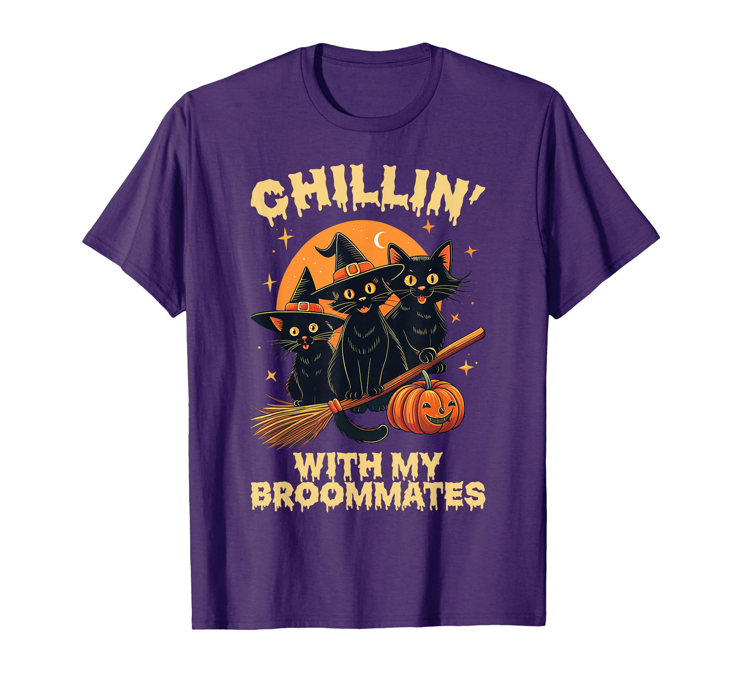 Chillin’ with My Broommates Funny Halloween Cat Mom T-Shirt