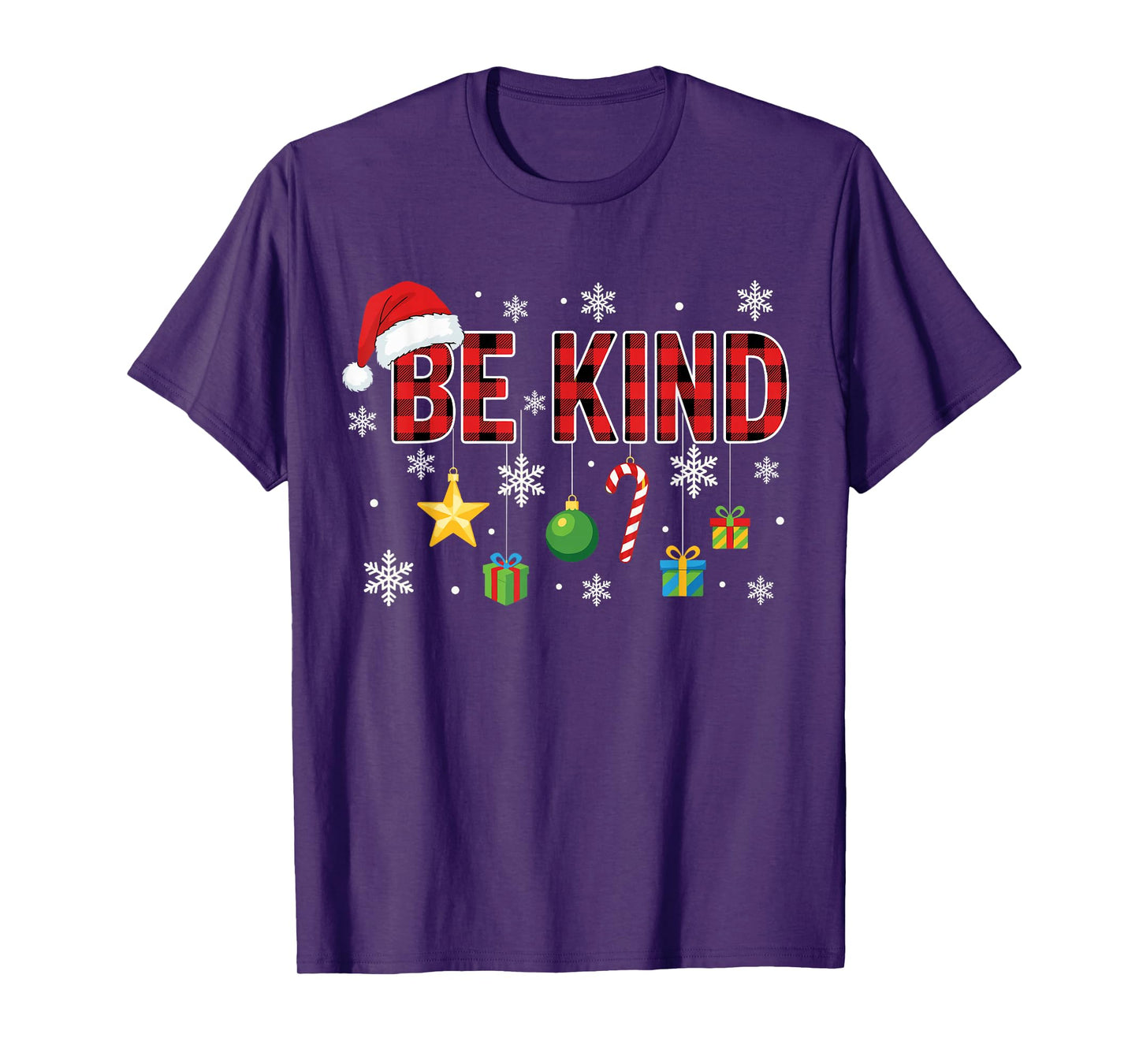 Christmas Be Kind Red Plaid Quote Xmas Family and Friends T-Shirt