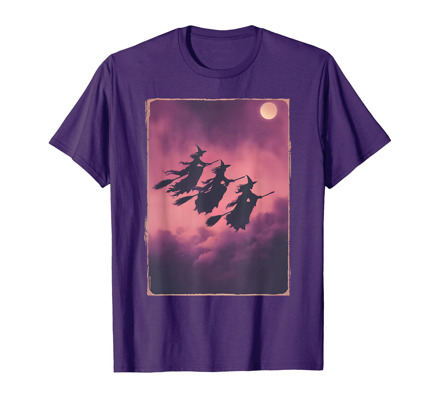 Three Witches Riding Broom Wicca Witchy Witch Halloween T-Shirt