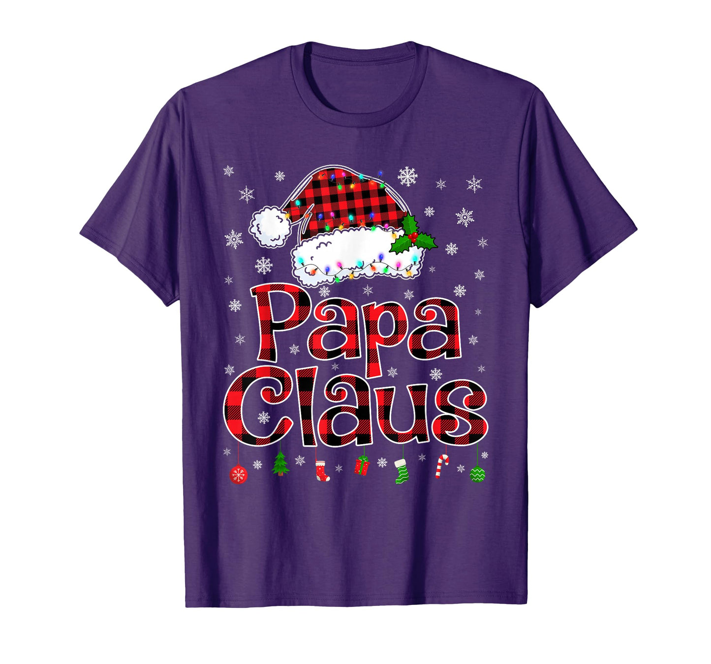 Papa Claus Christmas Lights Xmas Pajama Matching Family T-Shirt