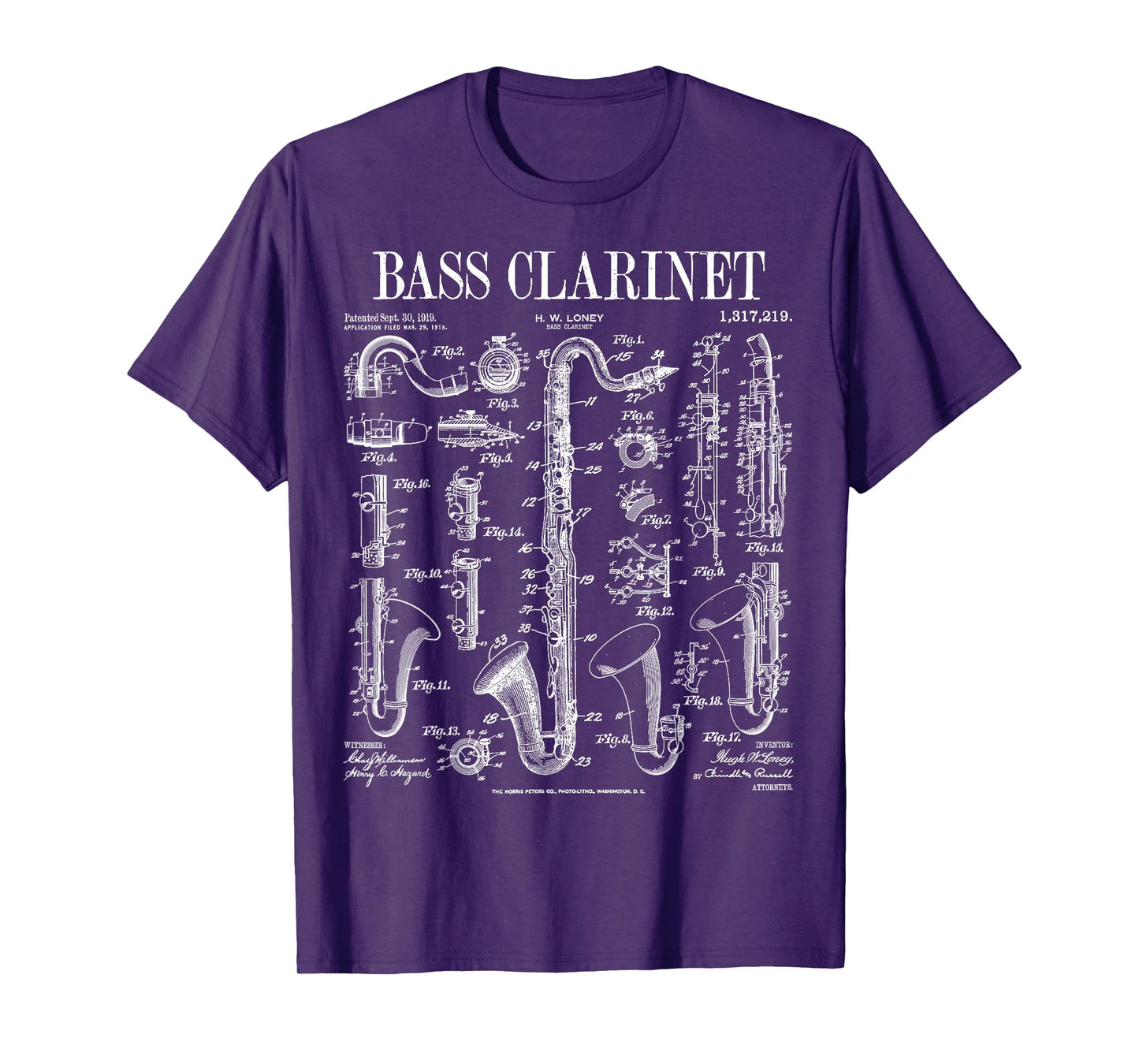 Bass Clarinet Player Clarinetist Vintage Patent Musician T-Shirt