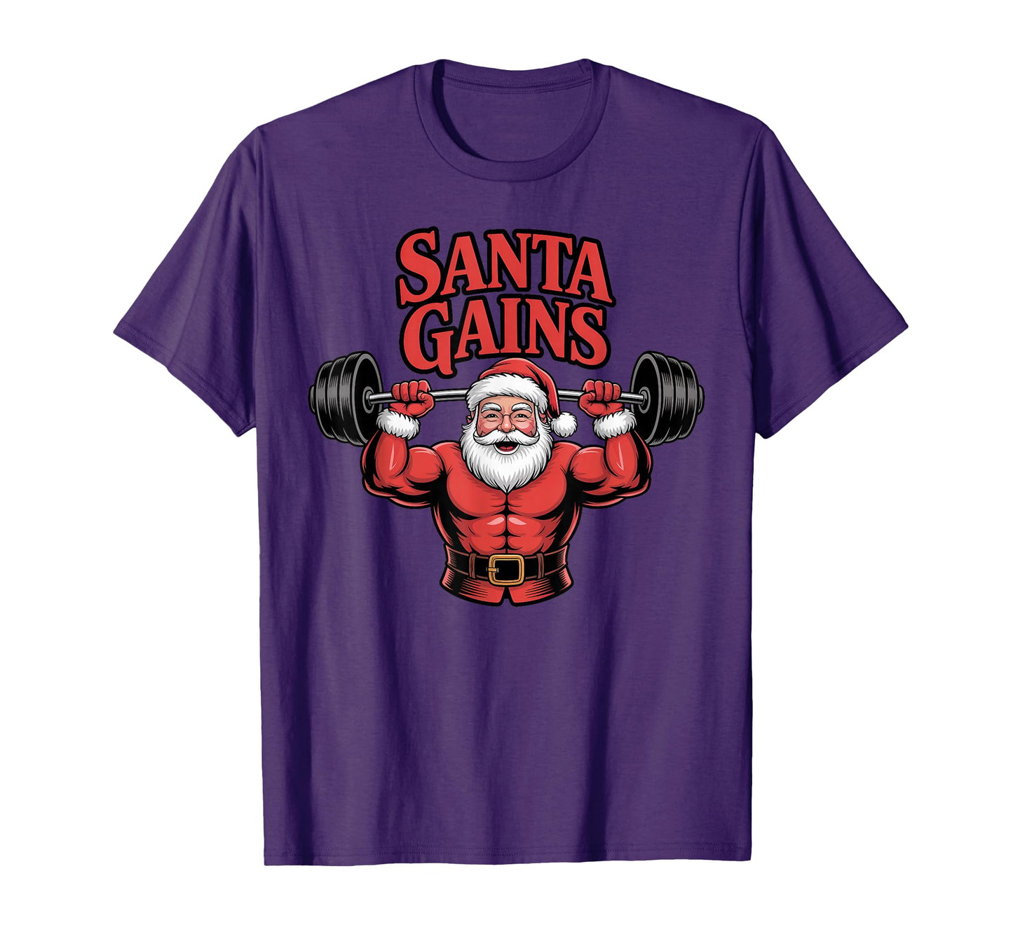 Santa Gains Festive Barbell Lifting Holiday Cheer Slogan T-Shirt
