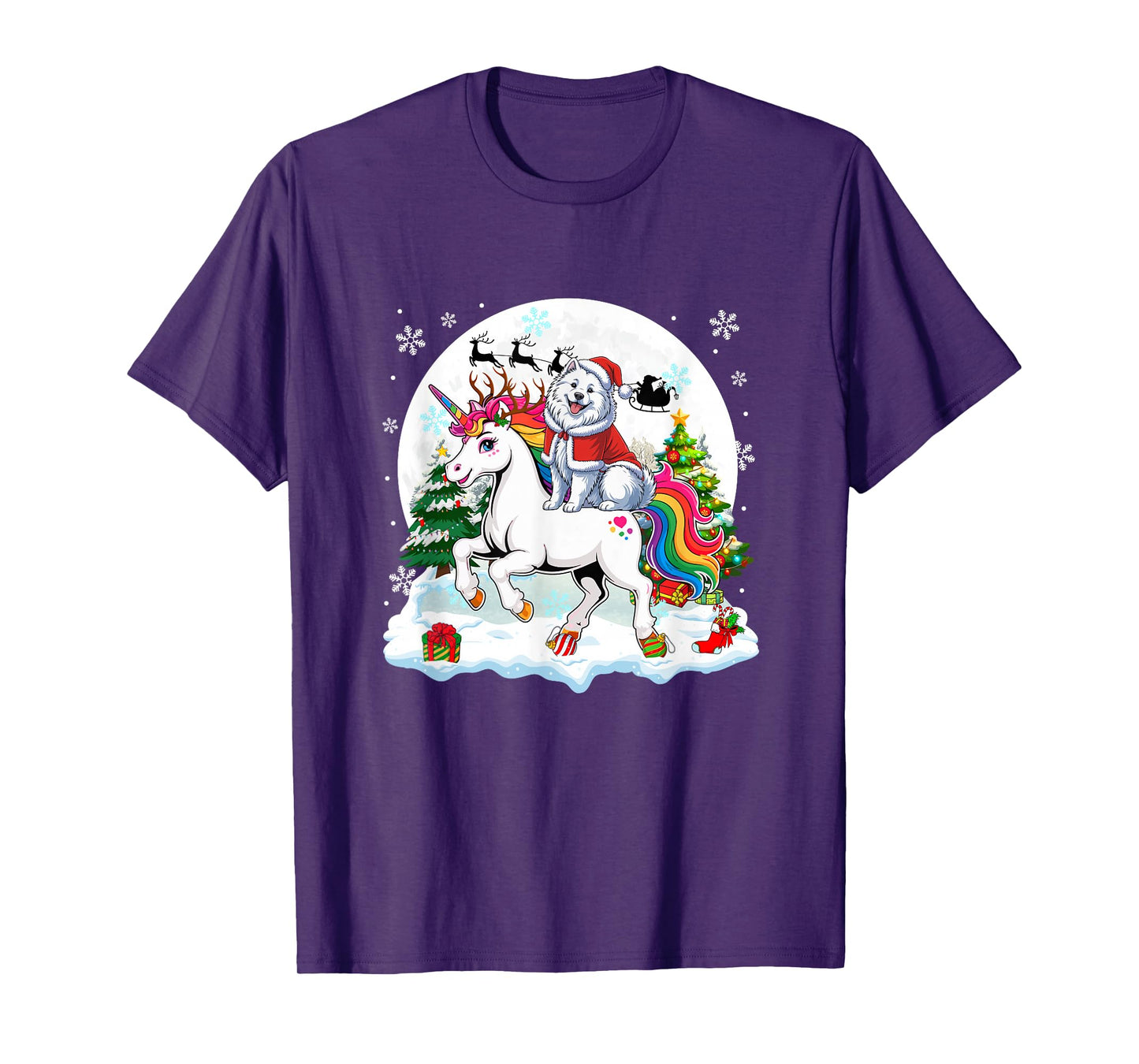 Santa Samoyed Riding Unicorn Reindeer Christmas Owner Kids T-Shirt