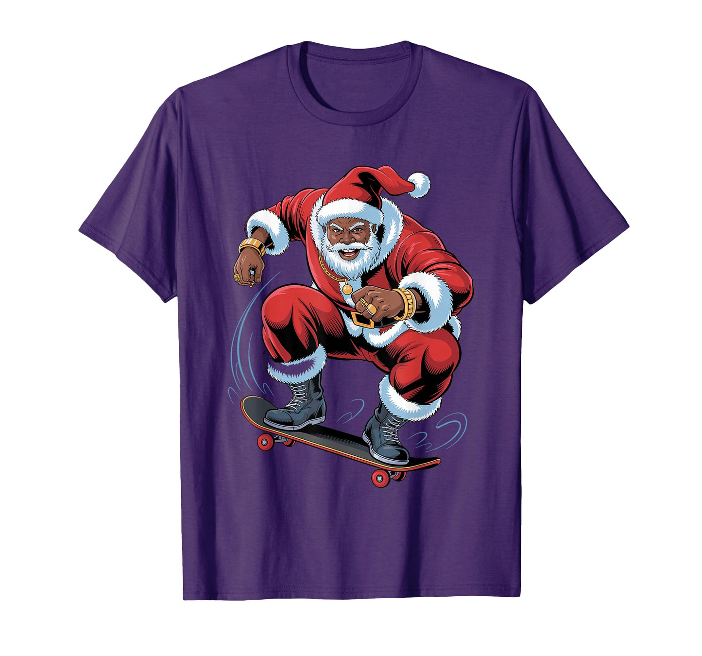 Santa Skateboarding African American Funny Holiday Christmas T-Shirt