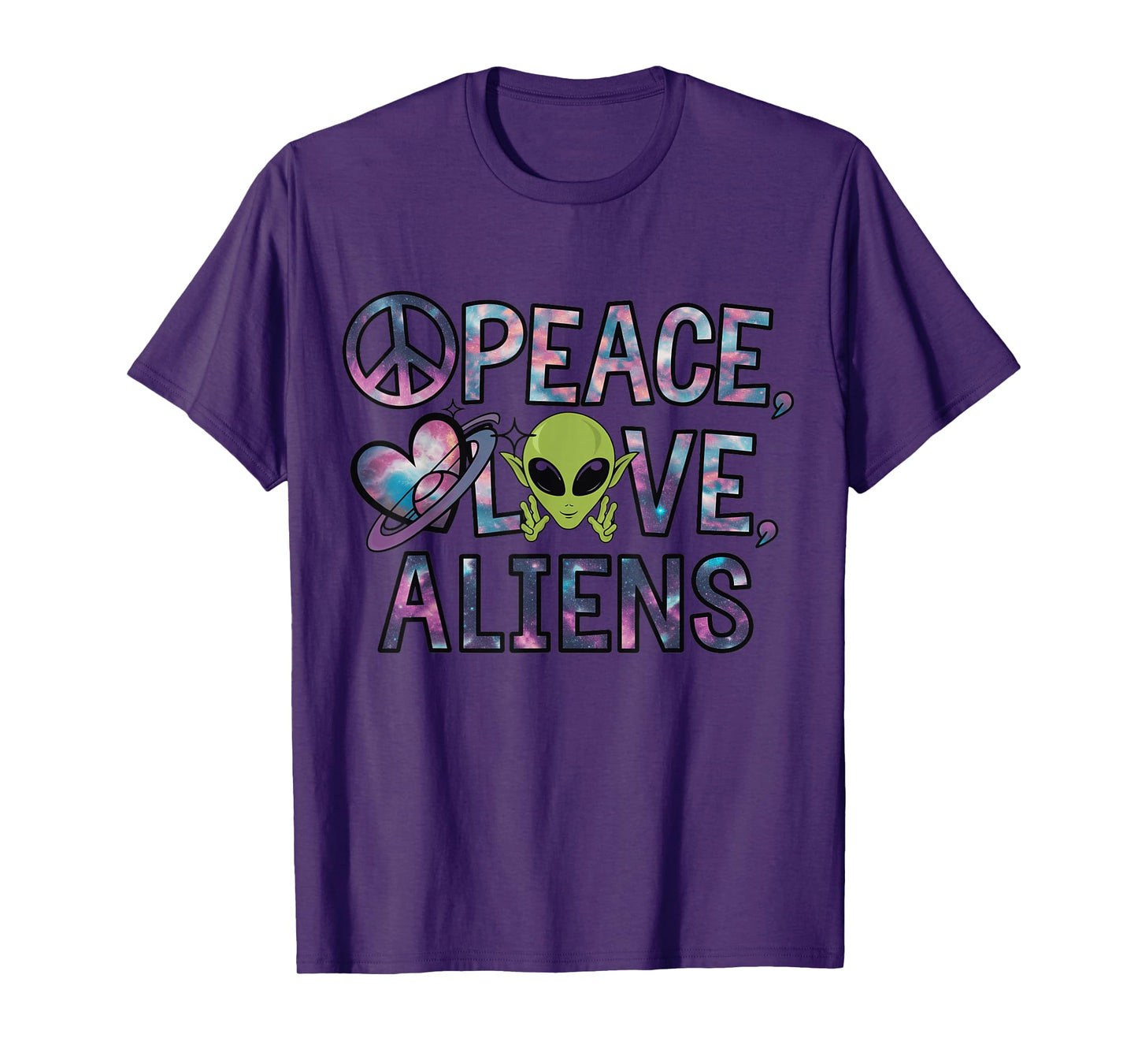 Peace Love Aliens Cool Funny Retro Vintage UFO UAP Alien T-Shirt