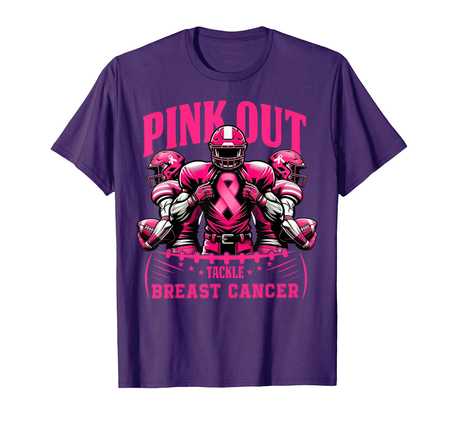 Pink Out Tackle Breast Cancer Awareness Football Pink Ribbon T-Shirt
