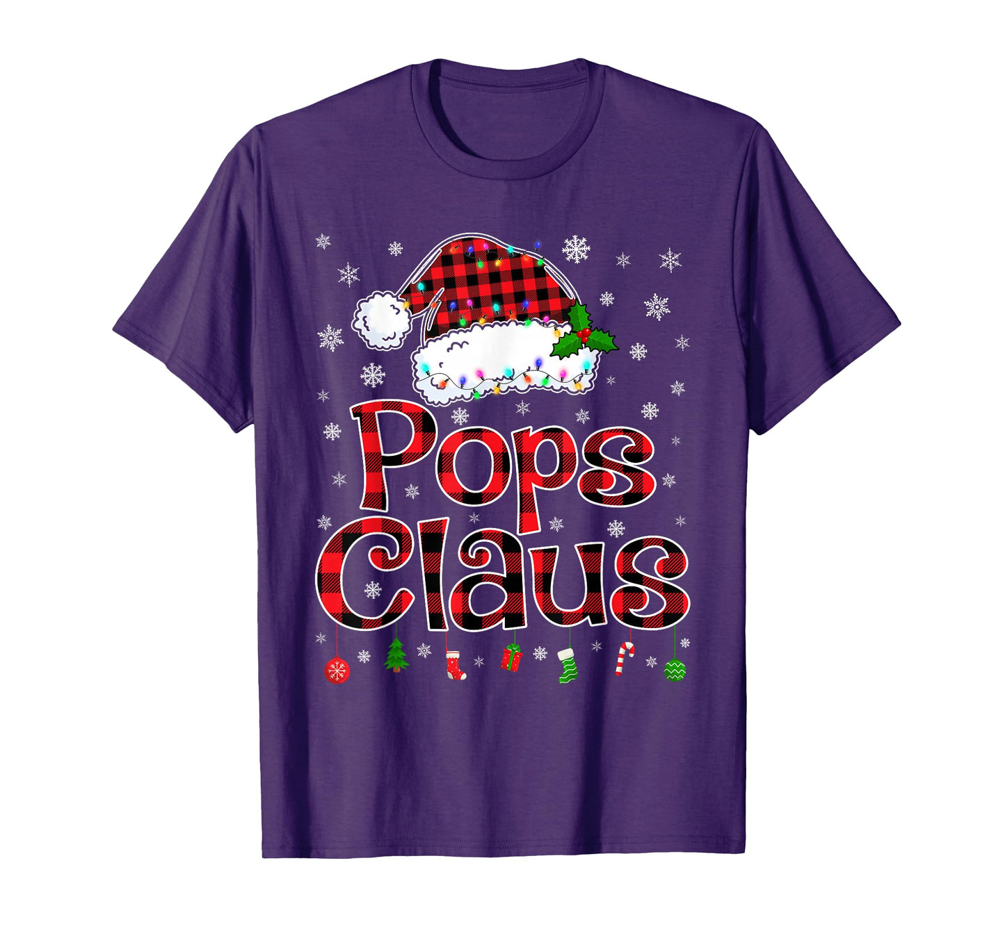 Pops Claus Christmas Lights Xmas Pajama Matching Family T-Shirt