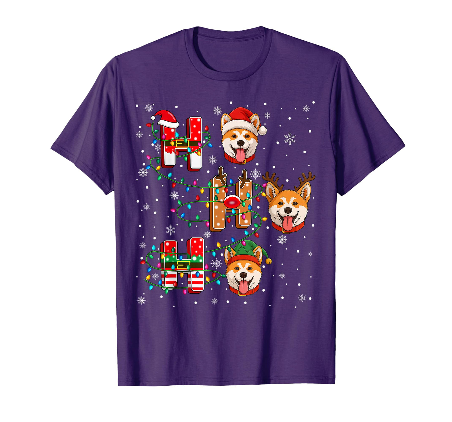 Ho Ho Ho Santa Reindeer Hat Elf Matching Akita Inu Dog Xmas T-Shirt
