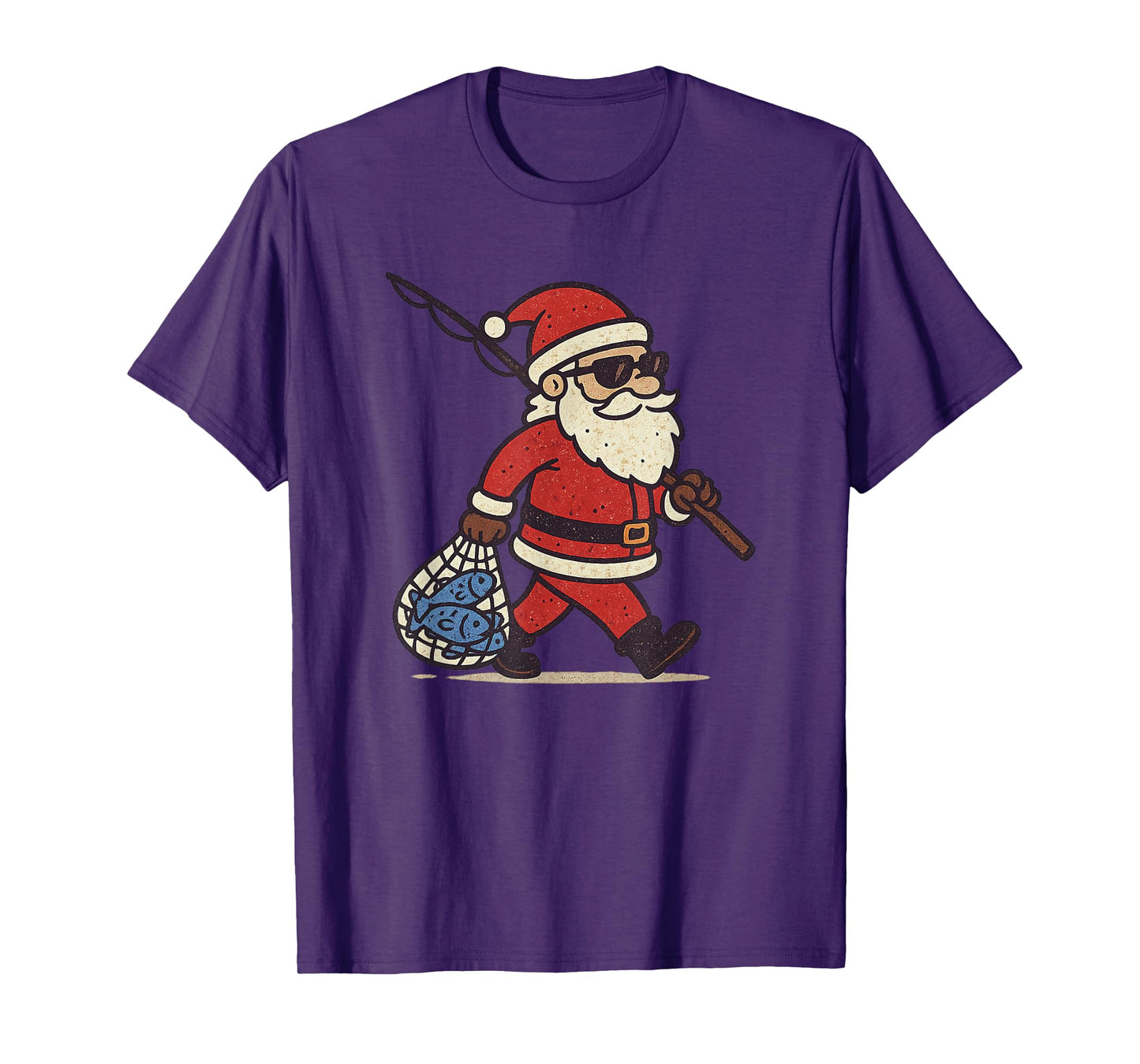 Santa Fishing Christmas Vintage Fish Funny Xmas T-Shirt