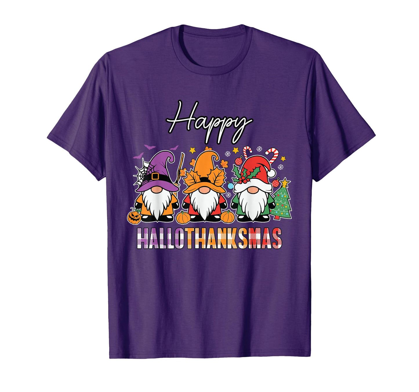 Happy Hallothanksmas Gnomes Lover Halloween Merry Christmas T-Shirt