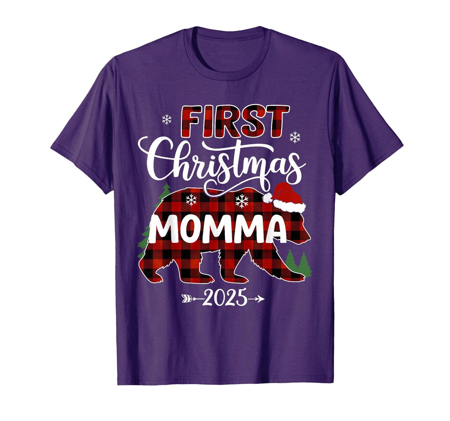 Pregnancy First Christmas Momma Red Plaid Bear Santa 2025 T-Shirt