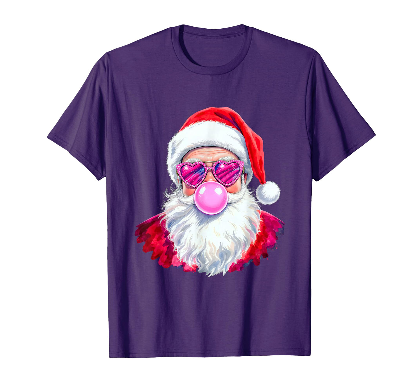 Vintage Retro Santa Christmas Bubble Gum Pink Sunglasses T-Shirt