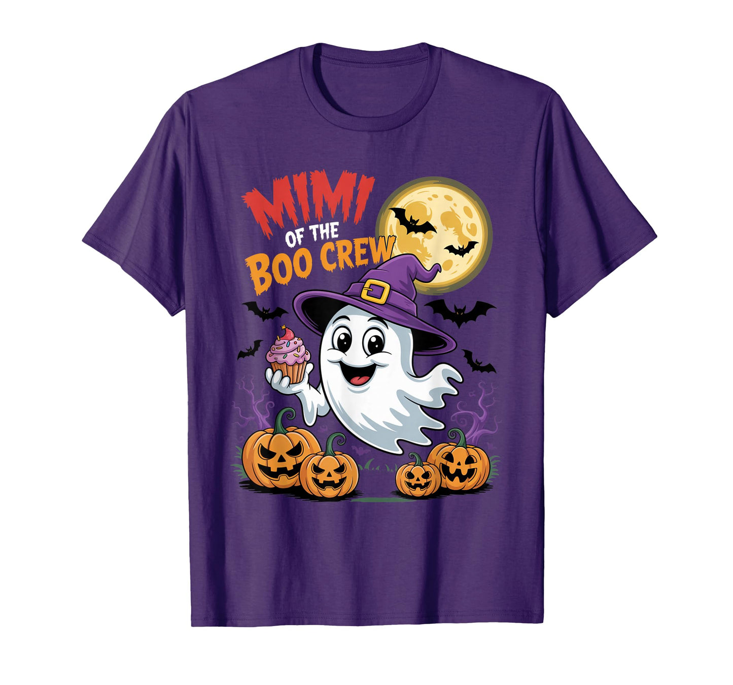 Mimi of The Boo Crew Ghost Halloween Bats Cupcake Pumpkins T-Shirt