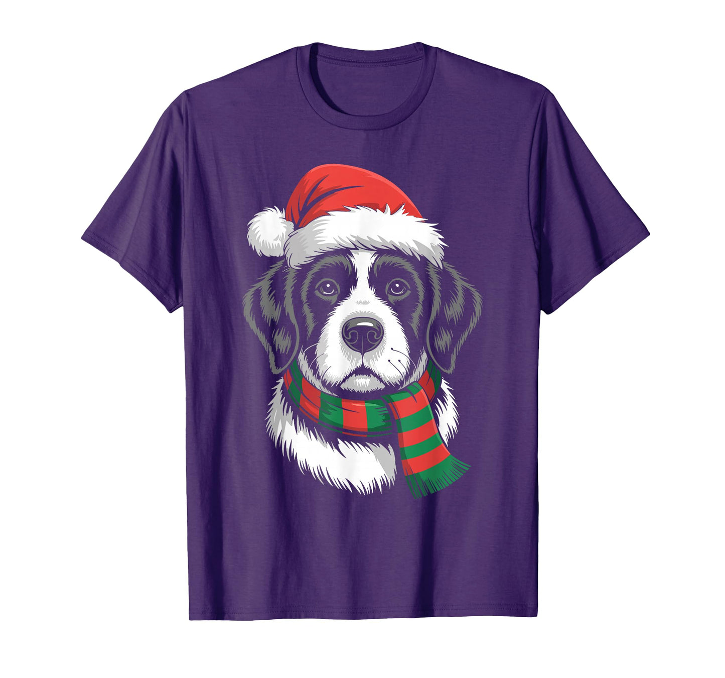 Bernard Dog Xmas Santa Hat Scarf Christmas Costume T-Shirt