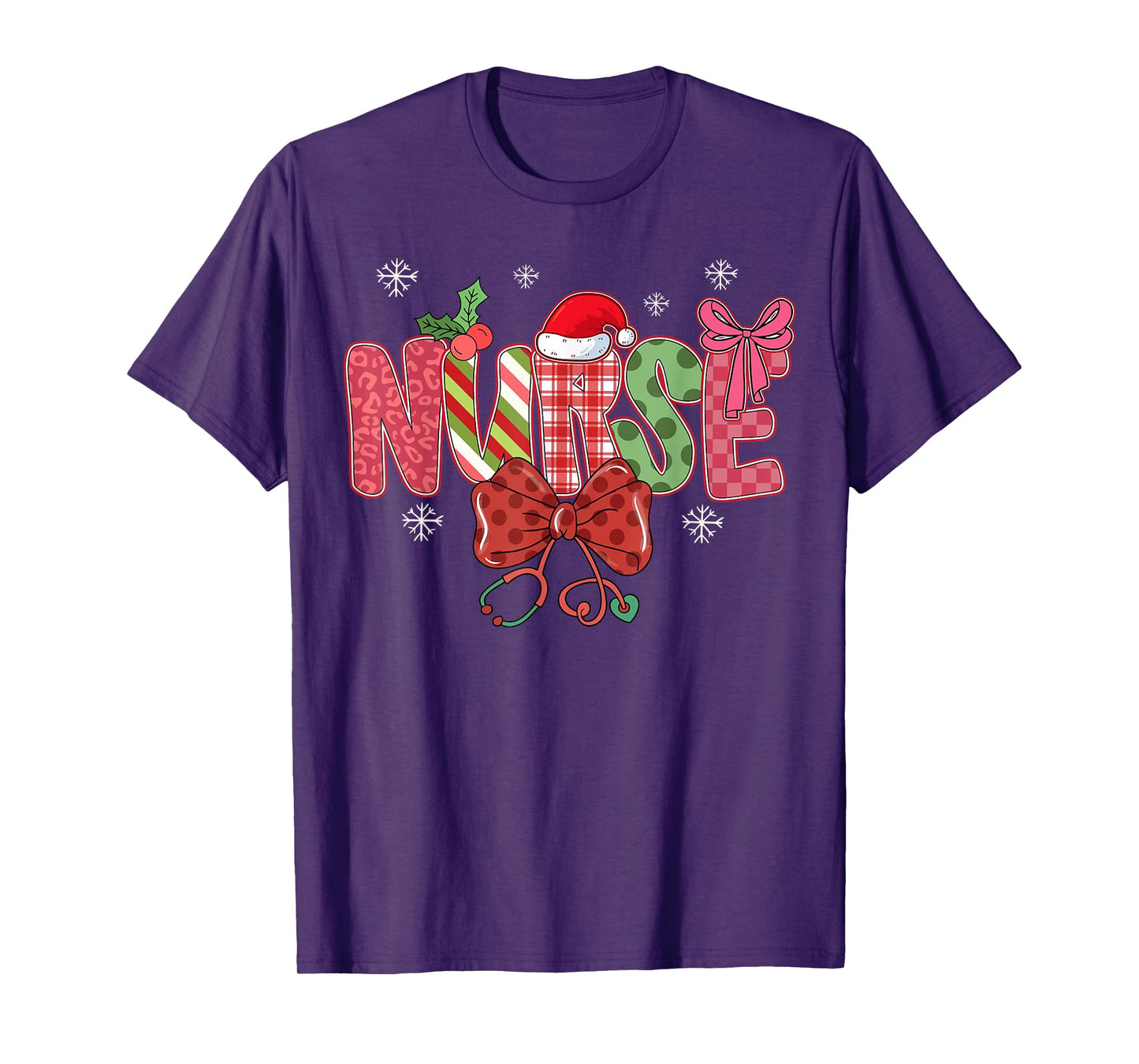 Christmas Nurse Coquette Bow Stethoscope Nursing Xmas Pjs T-Shirt