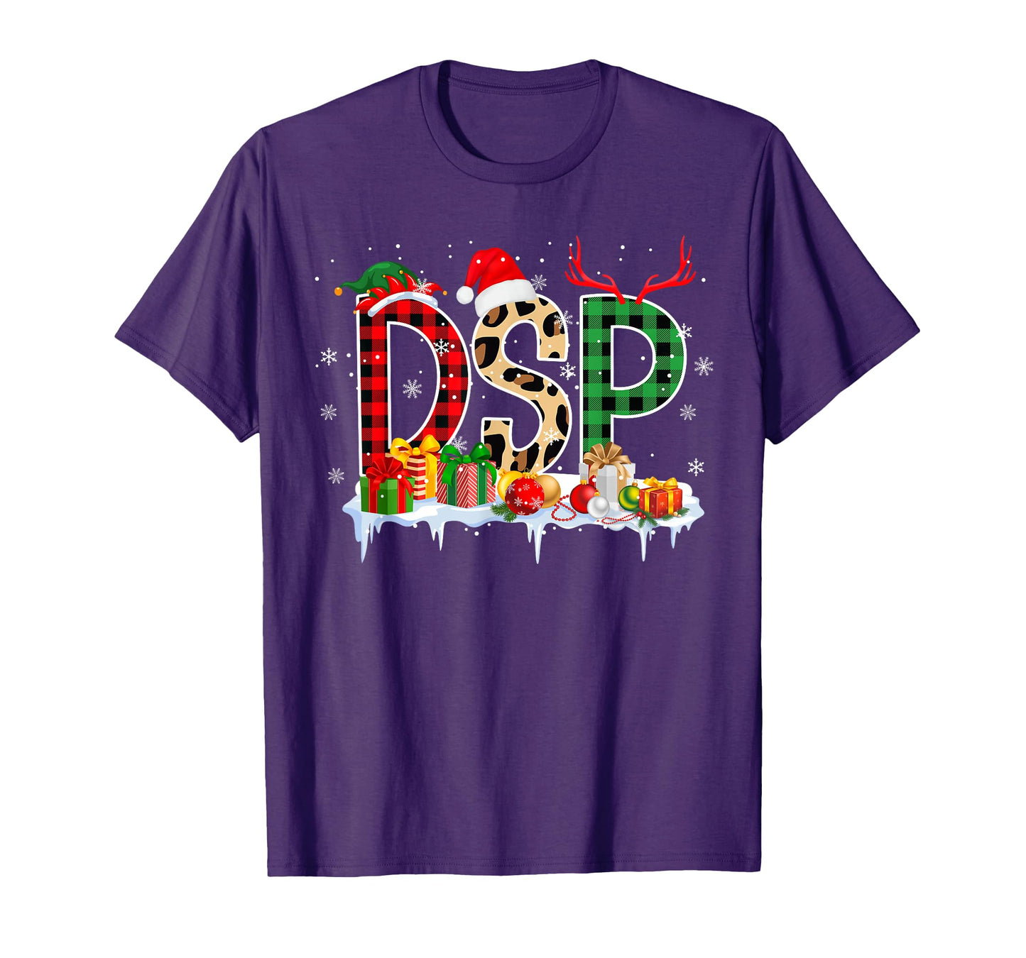 Leopard Red Plaid DSP Nursing Santa Hat Reindeer Christmas T-Shirt