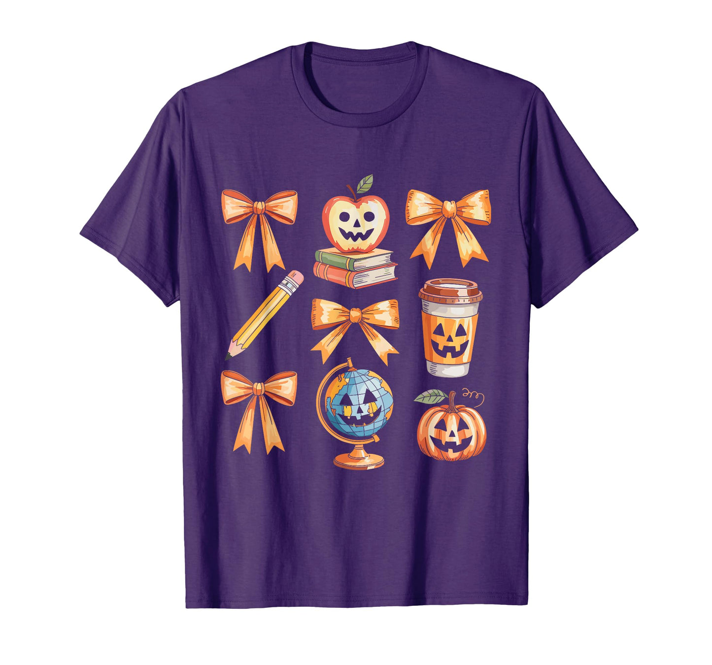 Spooky Teacher Halloween Coquette Bow Pencil Pumpkin T-Shirt