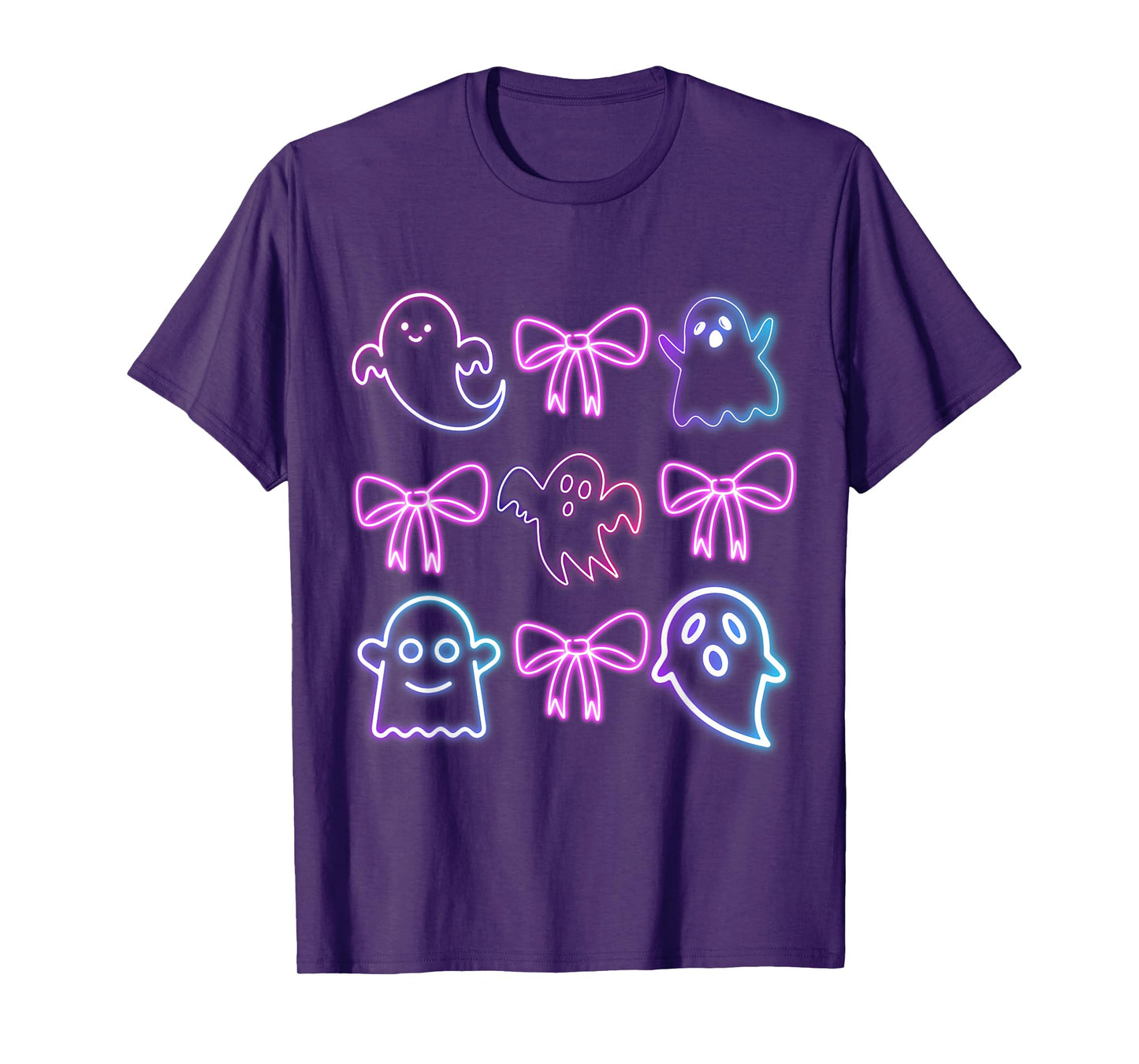 Cute Boo Ghost Spooky Season Glow In Halloween Night Bow T-Shirt