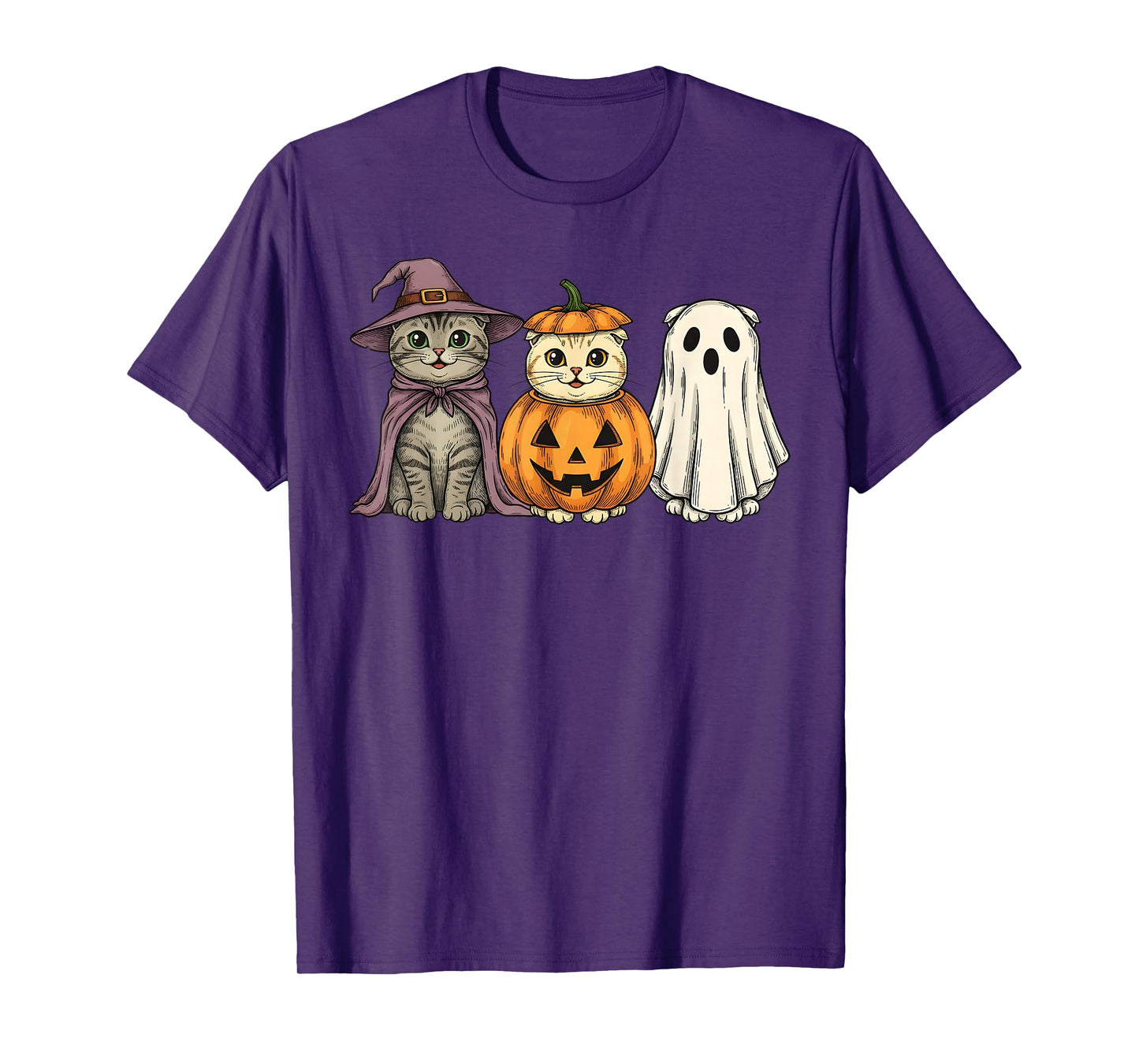 Spooky Ghost Scottish Fold Cat Lover Pumpkin Halloween T-Shirt