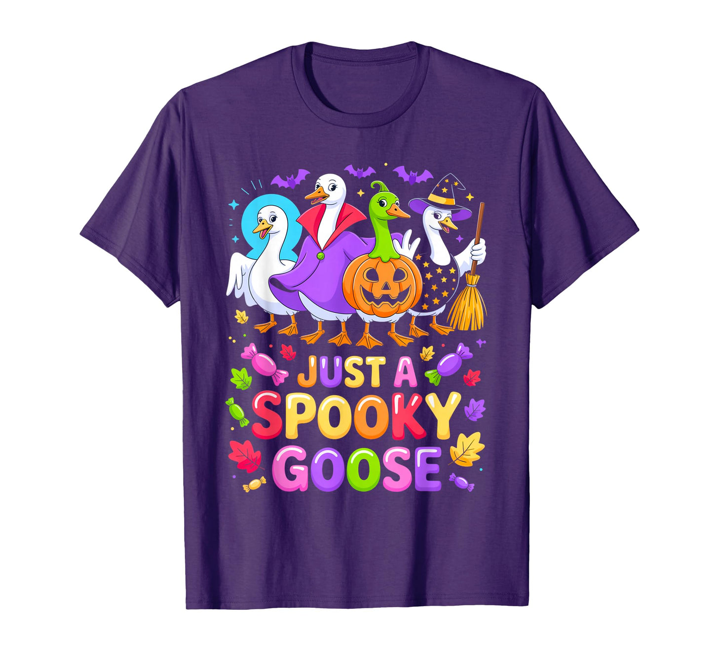 Just A Spooky Goose Halloween Candy Humor Outfit Witch Goose T-Shirt