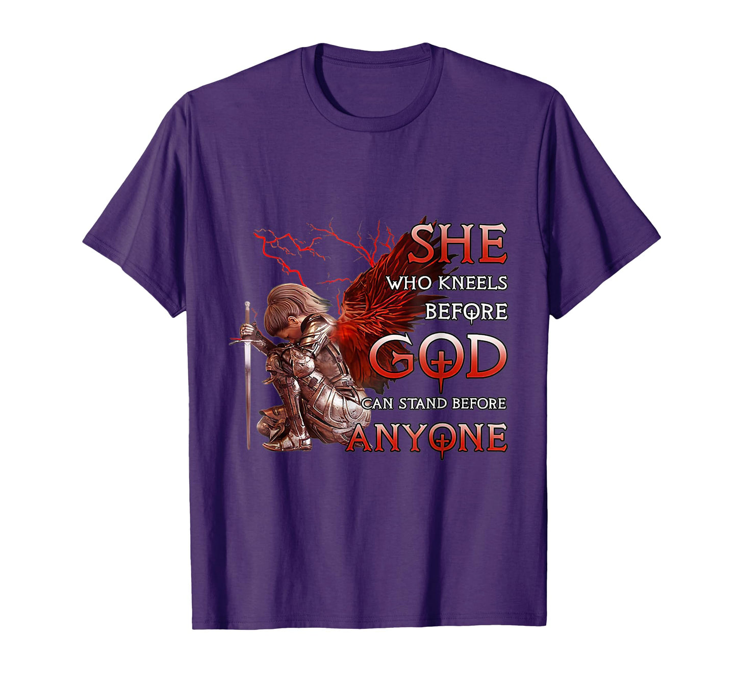 She Who Kneels Before God Can Stand Before Anyone Christian T-Shirt