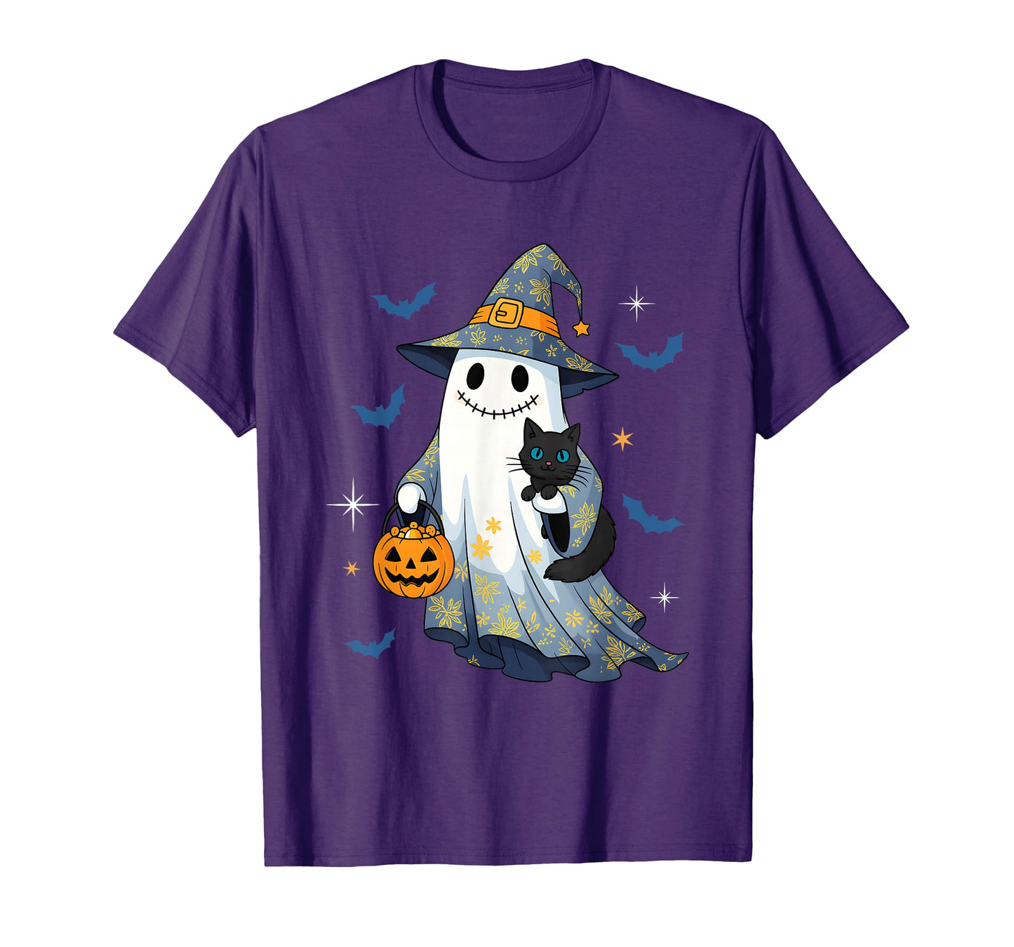 Halloween Ghost Witch Holding Black Cat Funny Halloween T-Shirt