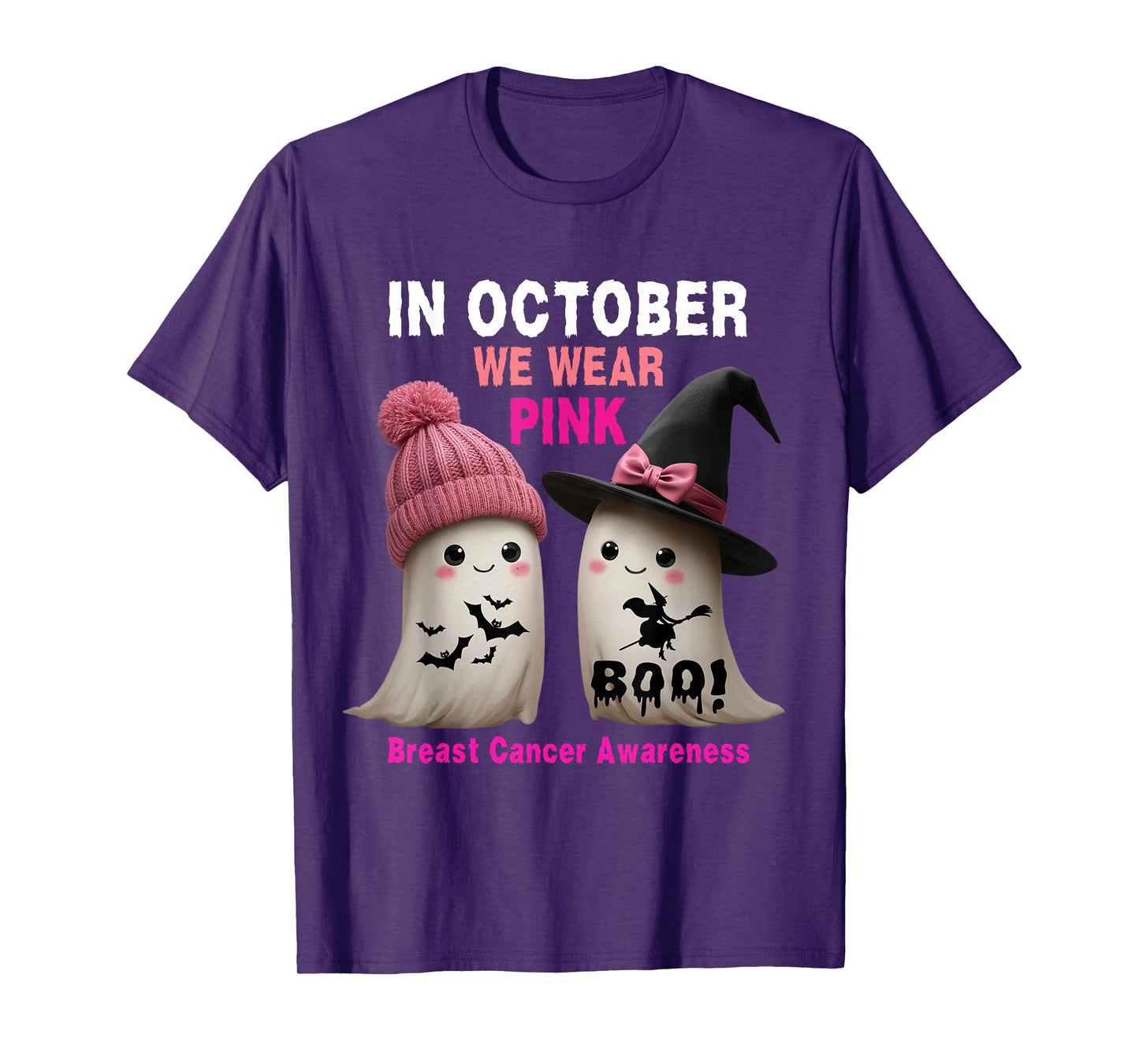 Women Breast Cancer Cute Ghosts in October Wear Pink Boo T-Shirt