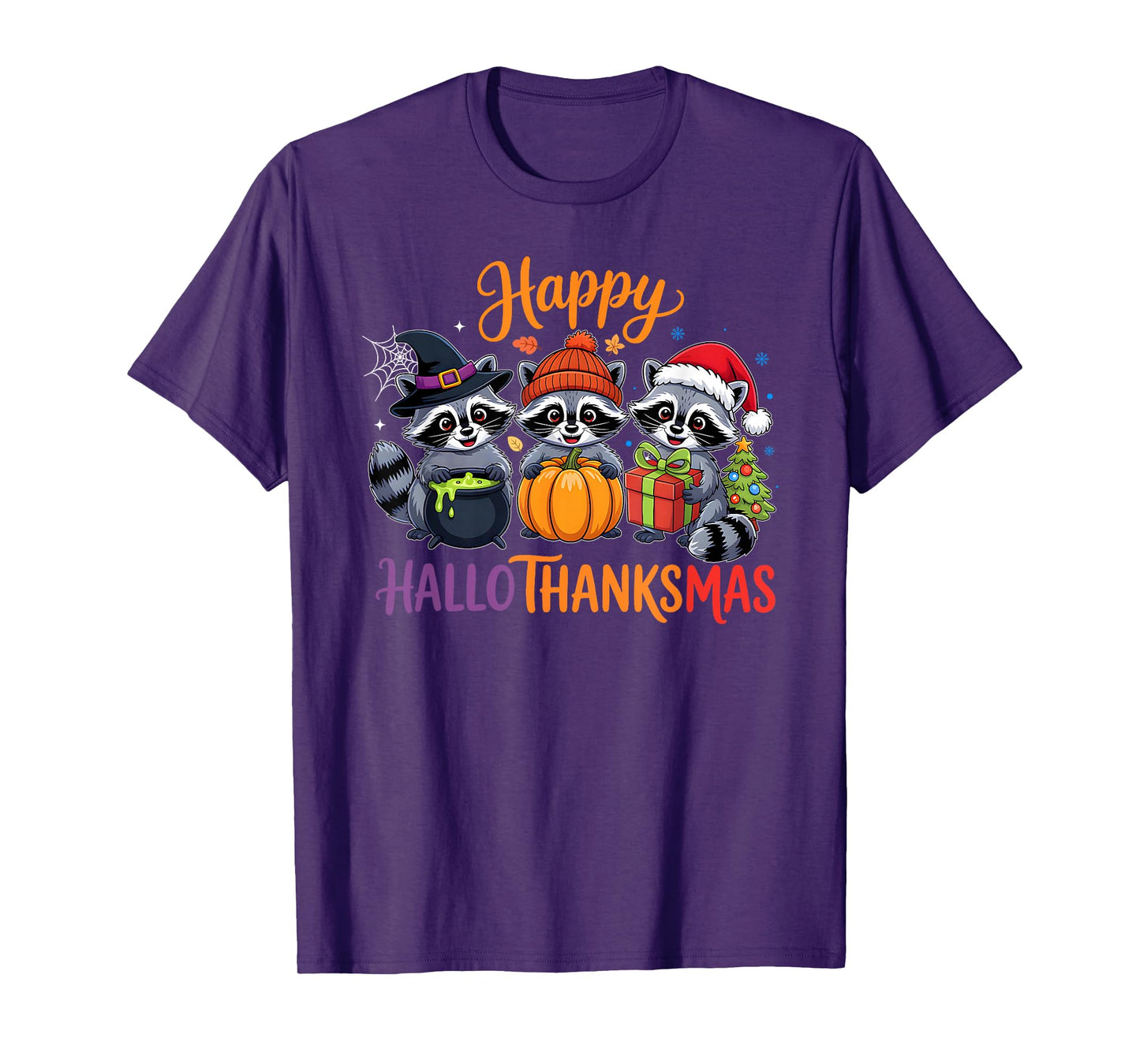 Halloween Thanksgiving Christmas Happy HalloThanksMas Raccon T-Shirt