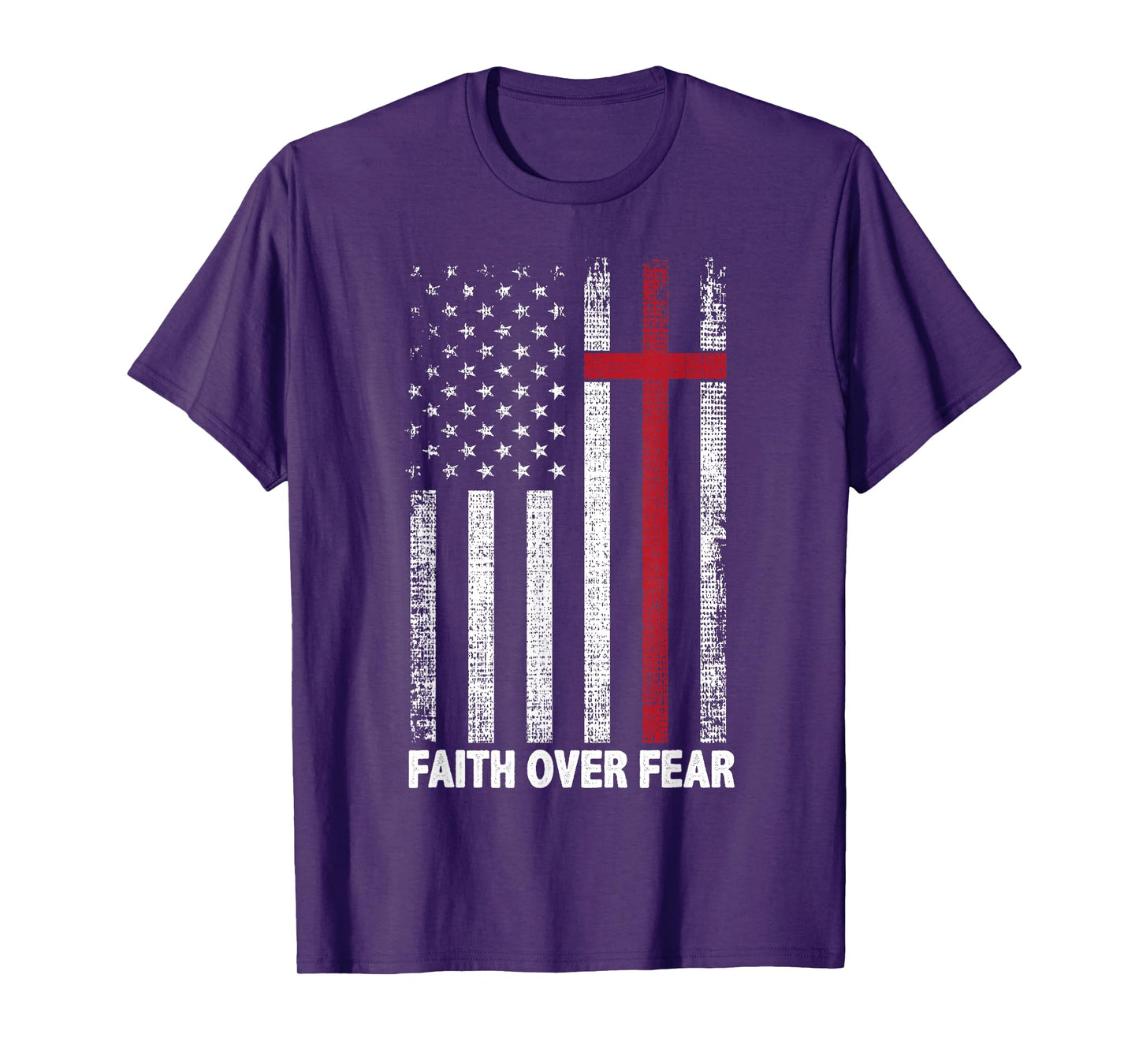 Faith Over Fear Patriotic Christian Cross American Flag Women Girls Kids Men T-Shirt