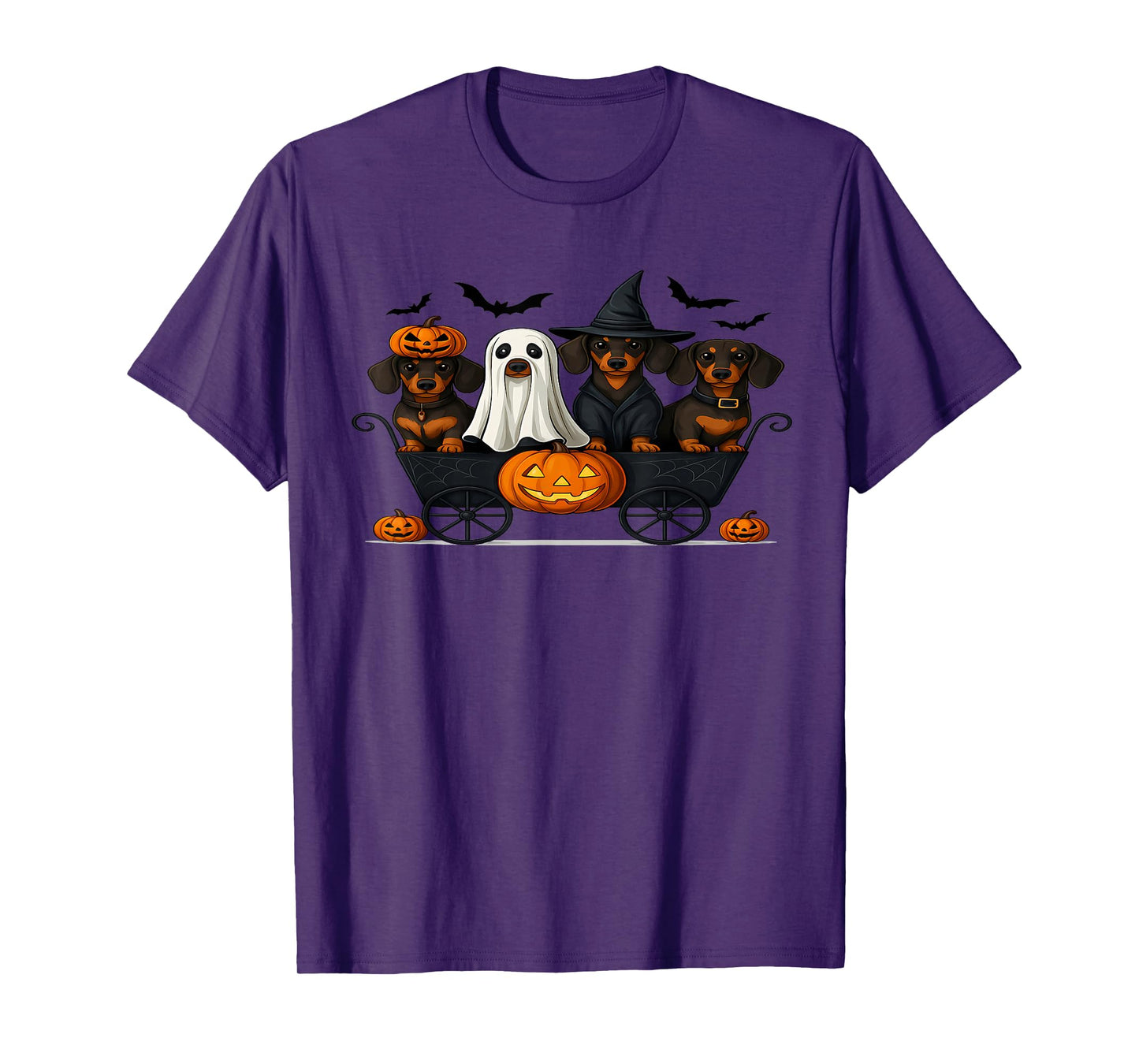 Cute Halloween Dachshund Ghost Witch Pumpkin Funny Design T-Shirt