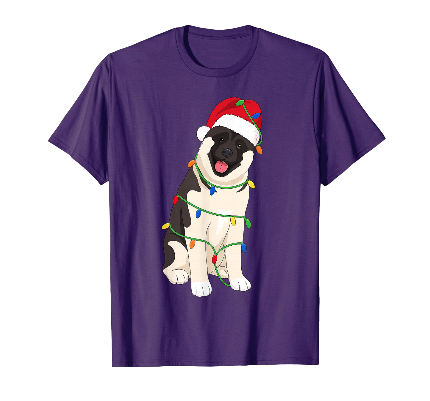 American Akita Christmas Tree Lights Holiday Dog Lover T-Shirt