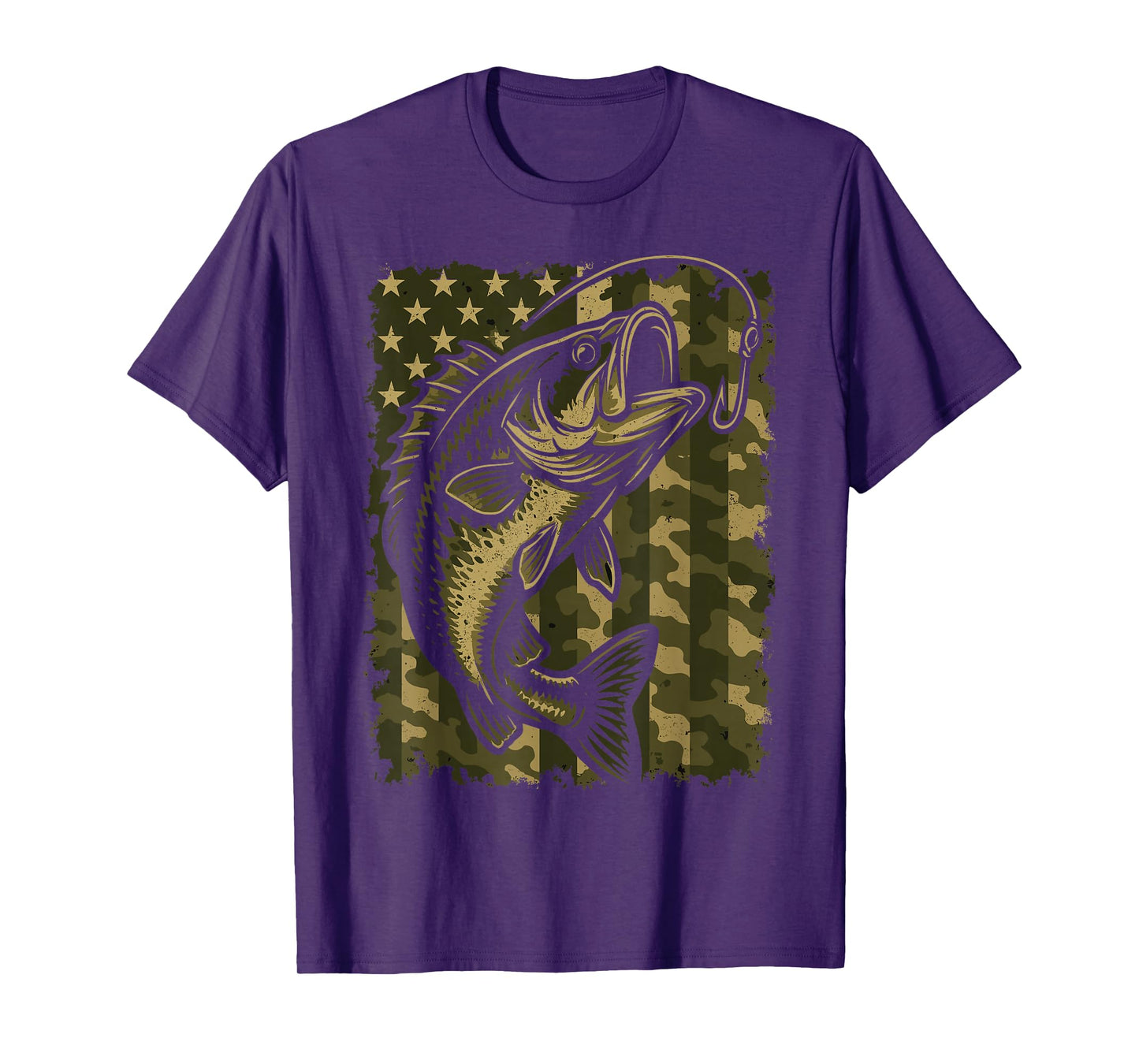 Patriotic Bass Fishing Camouflage American Flag T-Shirt