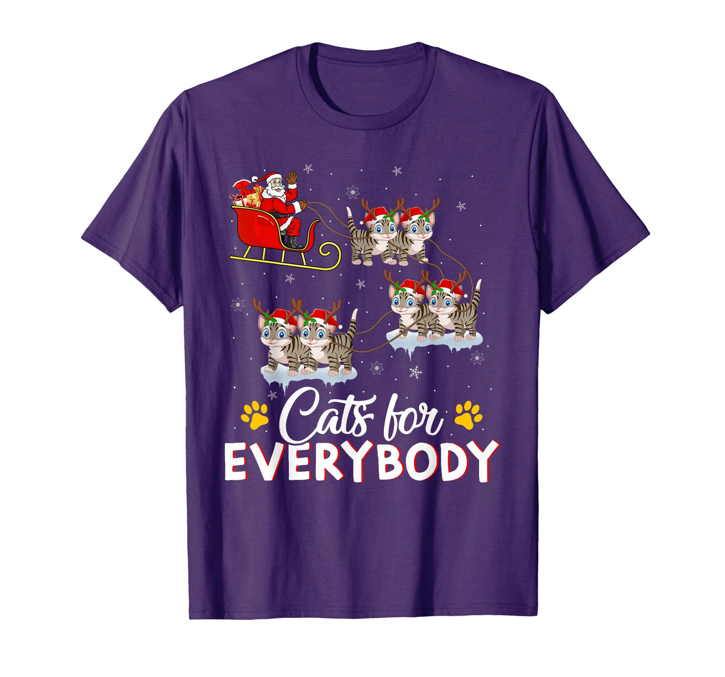 Cats for Everybody Funny Santa Sleigh Flying Cat Christmas T-Shirt