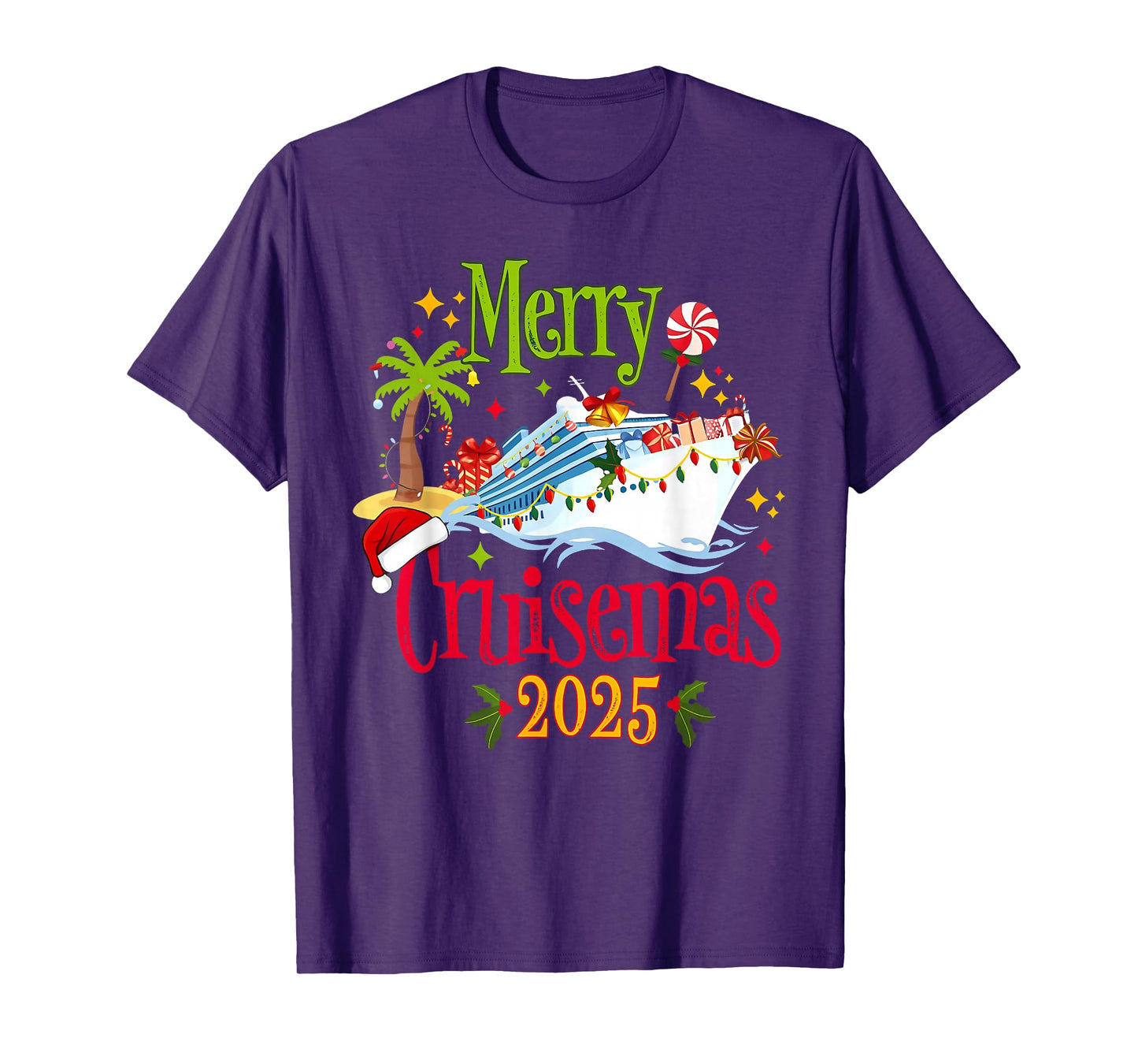 Merry Cruisemas 2025 Family Pajamas Cruise Lights Holiday T-Shirt