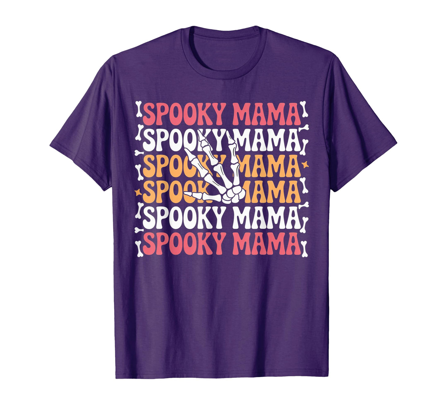 Spooky Mama Cute Skeleton Hand Retro Funny Halloween Moms T-Shirt