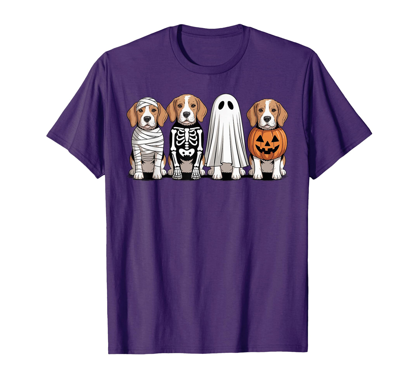 Spooky Ghost Beagle Pumpkin Halloween Dog Skeleton T-Shirt