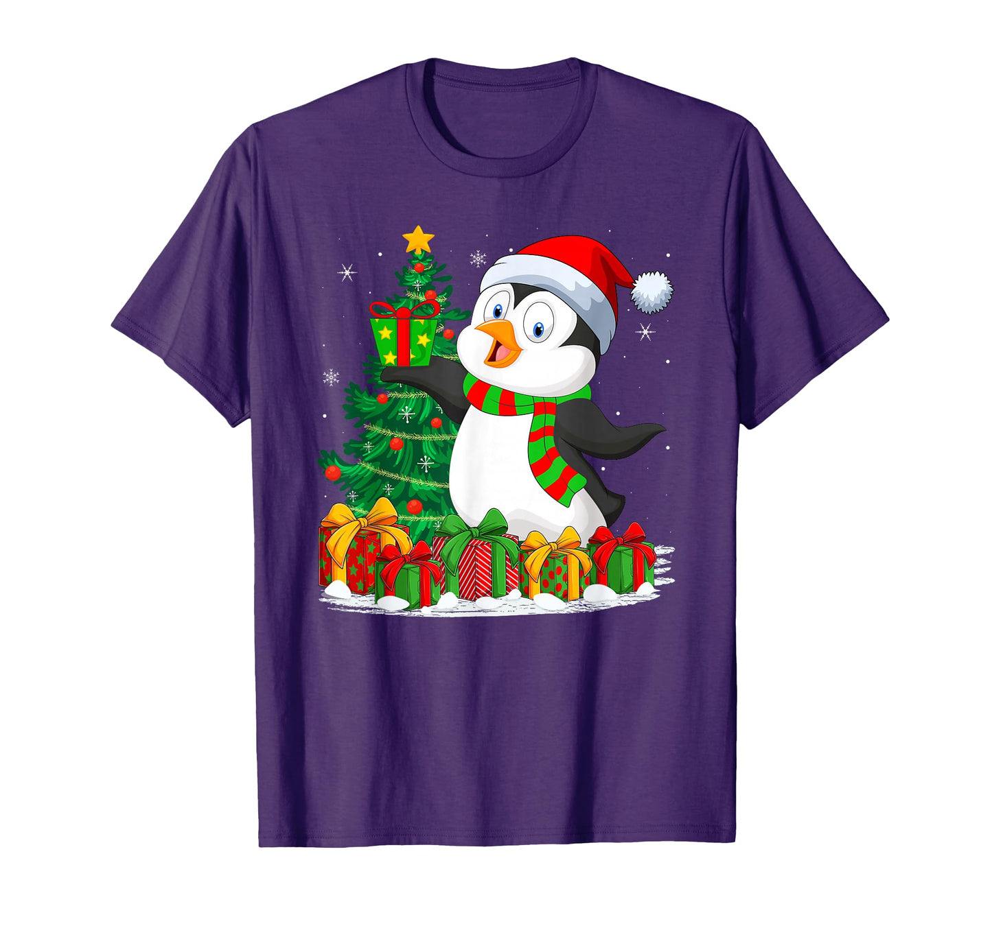 Penguin Christmas Tree Lights Santa Family Xmas Pajamas T-Shirt