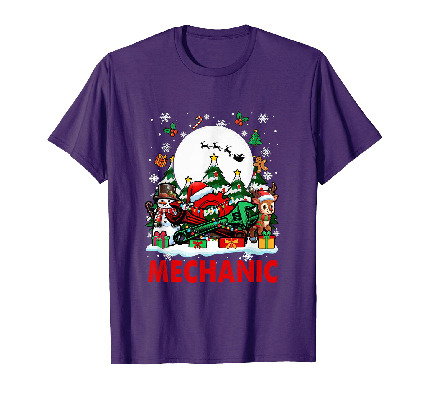 Mechanic Job Tools Santa Snowmen Reindeer Christmas Trees T-Shirt
