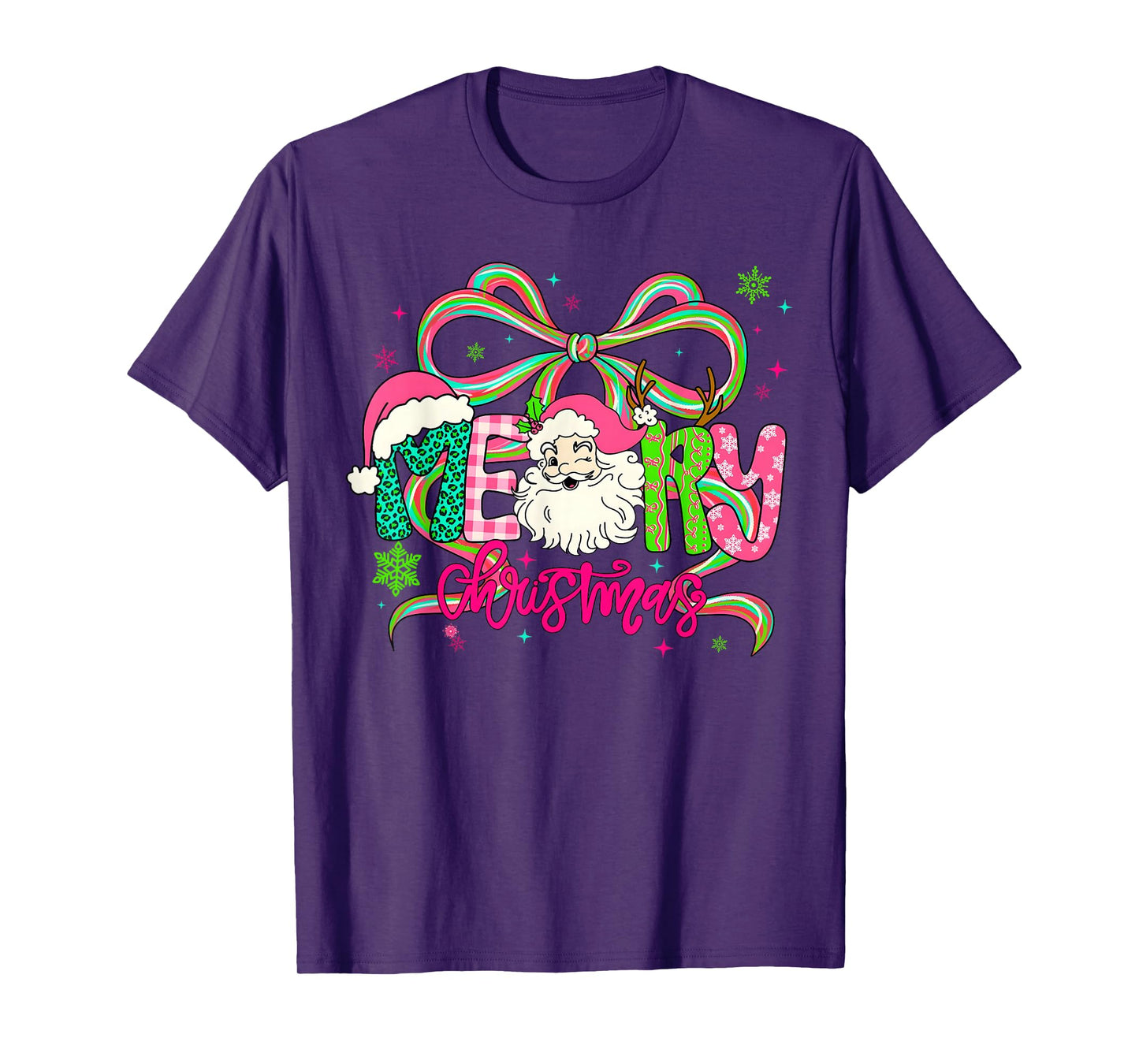 Merry Christmas Coquette Bow Pink Santa Claus Girl Women T-Shirt
