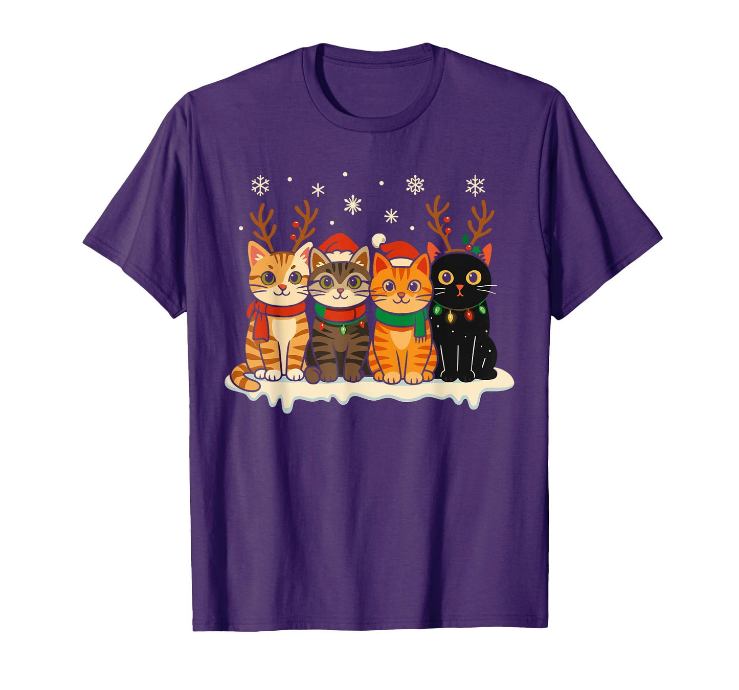Cute Black Cat Christmas Shirt, Cats Reindeer Santa Hat T-Shirt