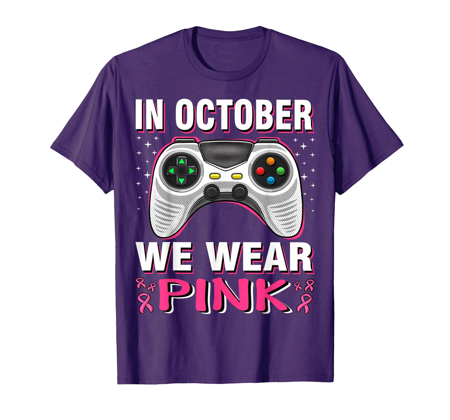 In October We Wear Pink Breast Cancer Gaming Kids Boys Youth T-Shirt