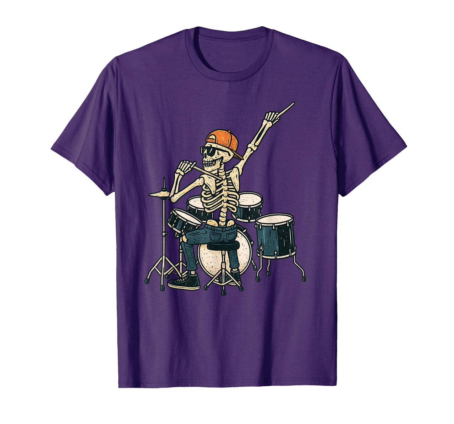 Vintage Halloween Skeleton Drummer Funny Spooky Costume T-Shirt